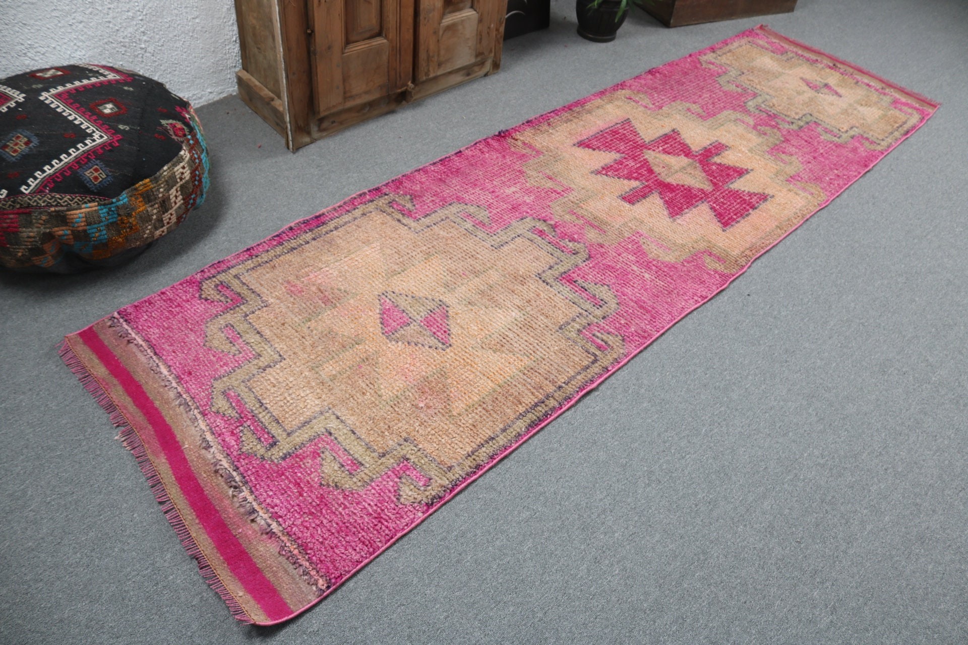 Ethnic Rug, Stair Rugs, Neutral Rugs, Vintage Rugs, Kitchen Rugs, Turkish Rug, Pink Handwoven Rugs, Statement Rug, 2.9x9.8 ft Runner Rugs