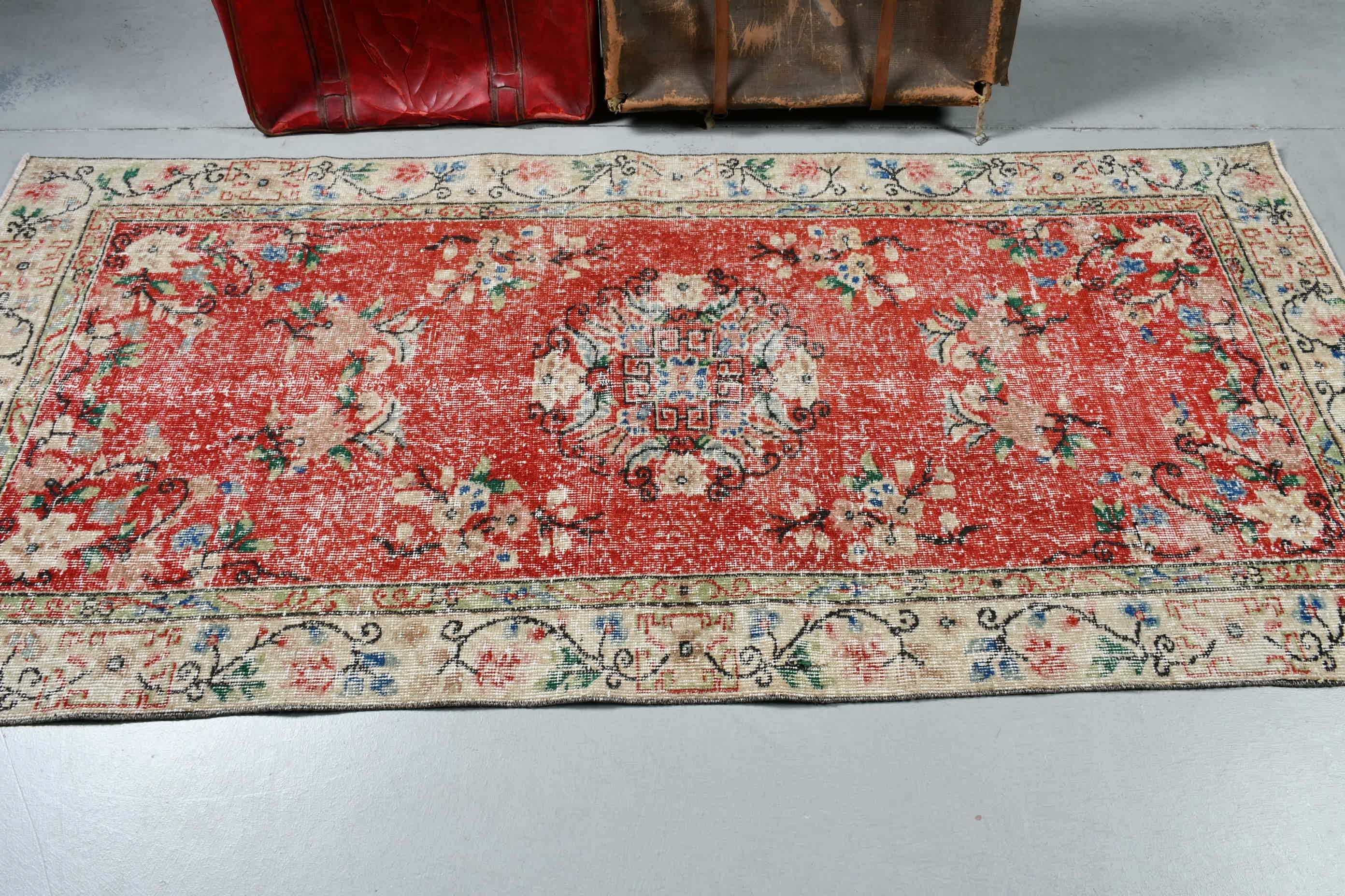 Bedroom Rug, Floor Rug, Vintage Rug, Rugs for Kitchen, Kitchen Rugs, Red Moroccan Rug, Oriental Rug, Turkish Rugs, 3.4x7.5 ft Area Rug