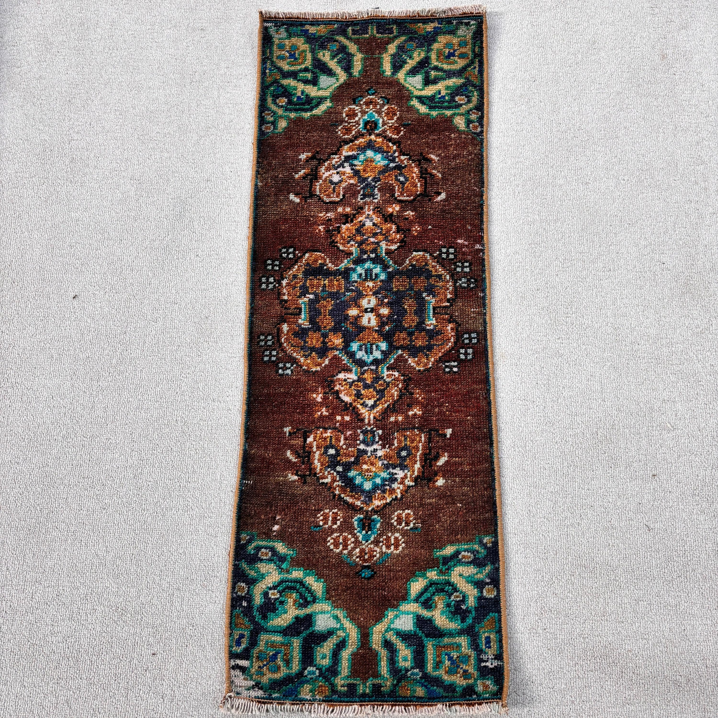 Yer Halısı, Antika Halı, Mavi 1.1x3.2 ft Küçük Halı, Küçük Boho Halı, Türk Halısı, Vintage Halı, Küçük Vintage Halı