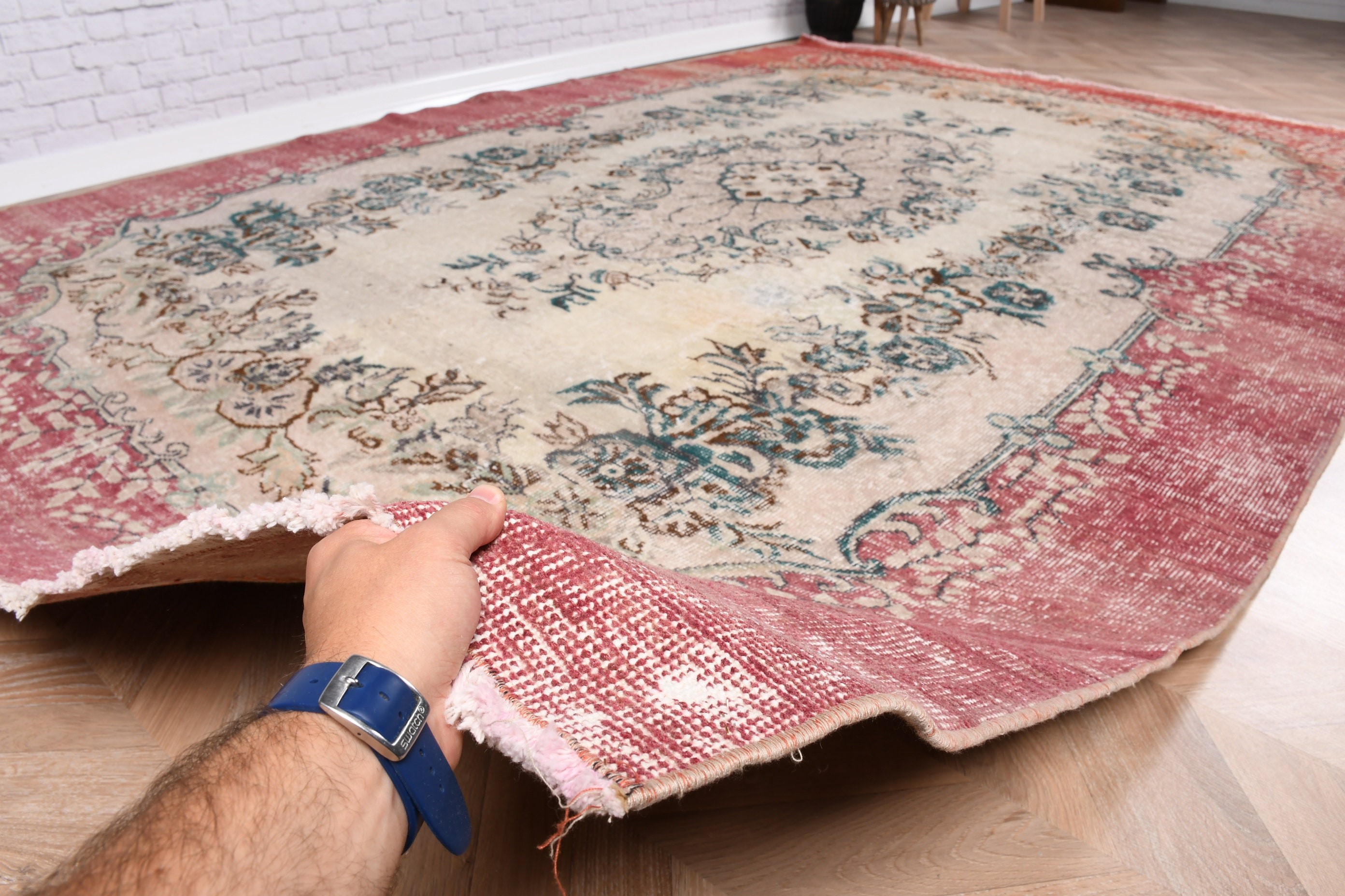 Large Boho Rug, Vintage Rugs, Turkish Rug, Antique Rugs, Home Decor Rugs, Red Geometric Rug, 6.8x10.2 ft Large Rug, Large Vintage Rug