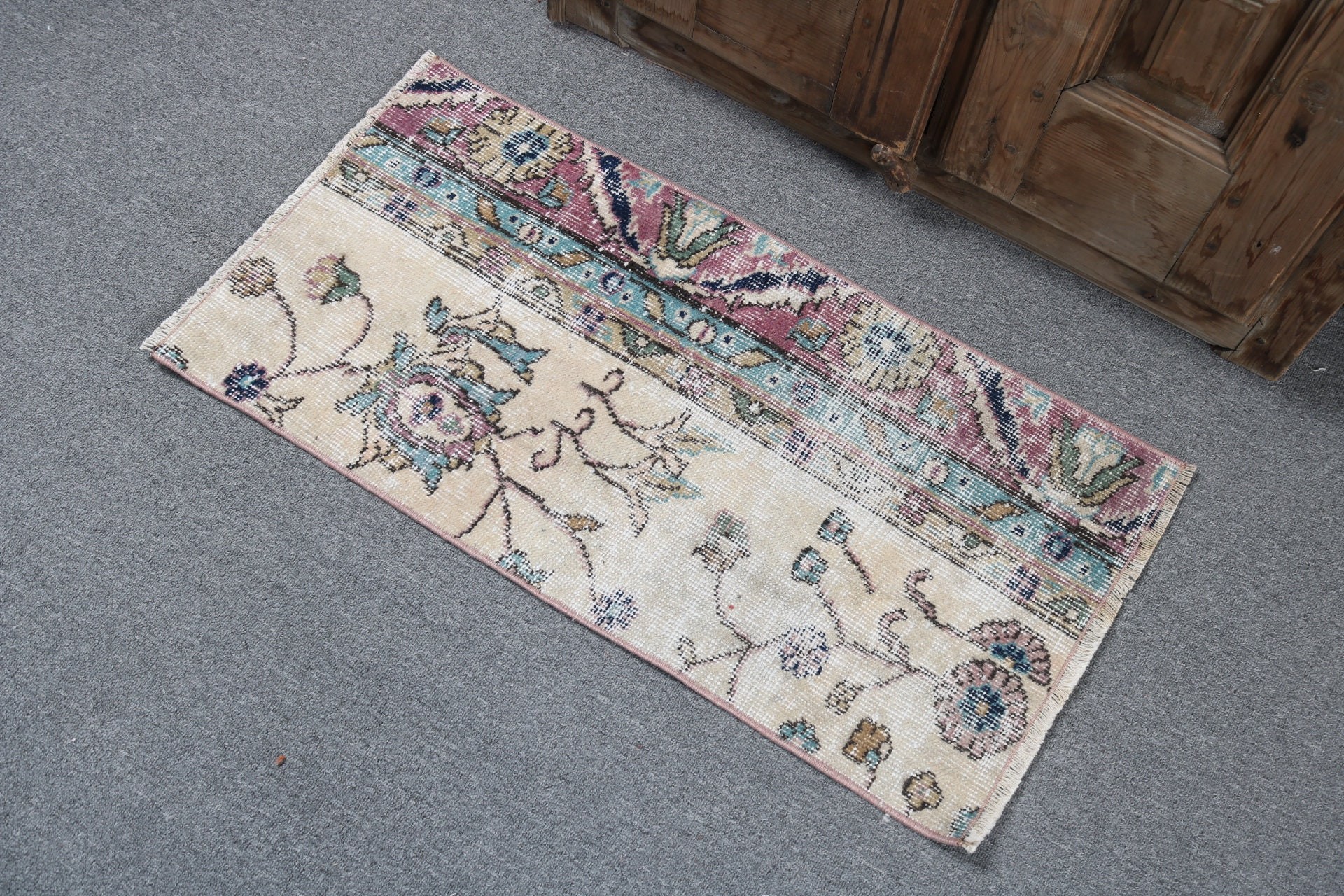 Bath Rugs, Anatolian Rugs, Turkey Rug, Kitchen Rugs, Vintage Rugs, Beige  1.4x2.9 ft Small Rug, Turkish Rug, Floor Rugs