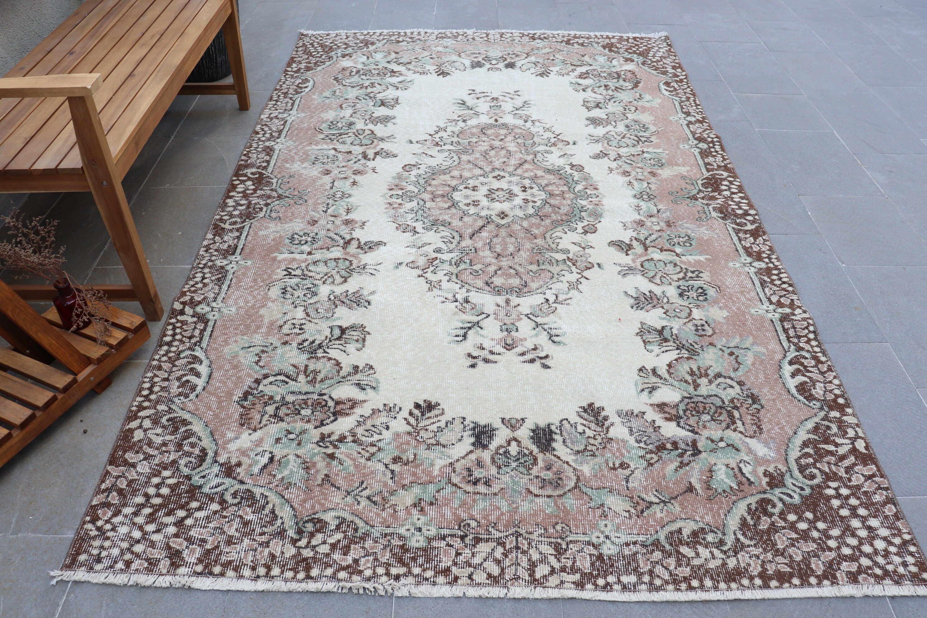 Living Room Rug, Pink Anatolian Rug, Rugs for Salon, Turkish Rug, Floor Rugs, Wool Rugs, Vintage Rug, Salon Rugs, 5.5x8.9 ft Large Rug