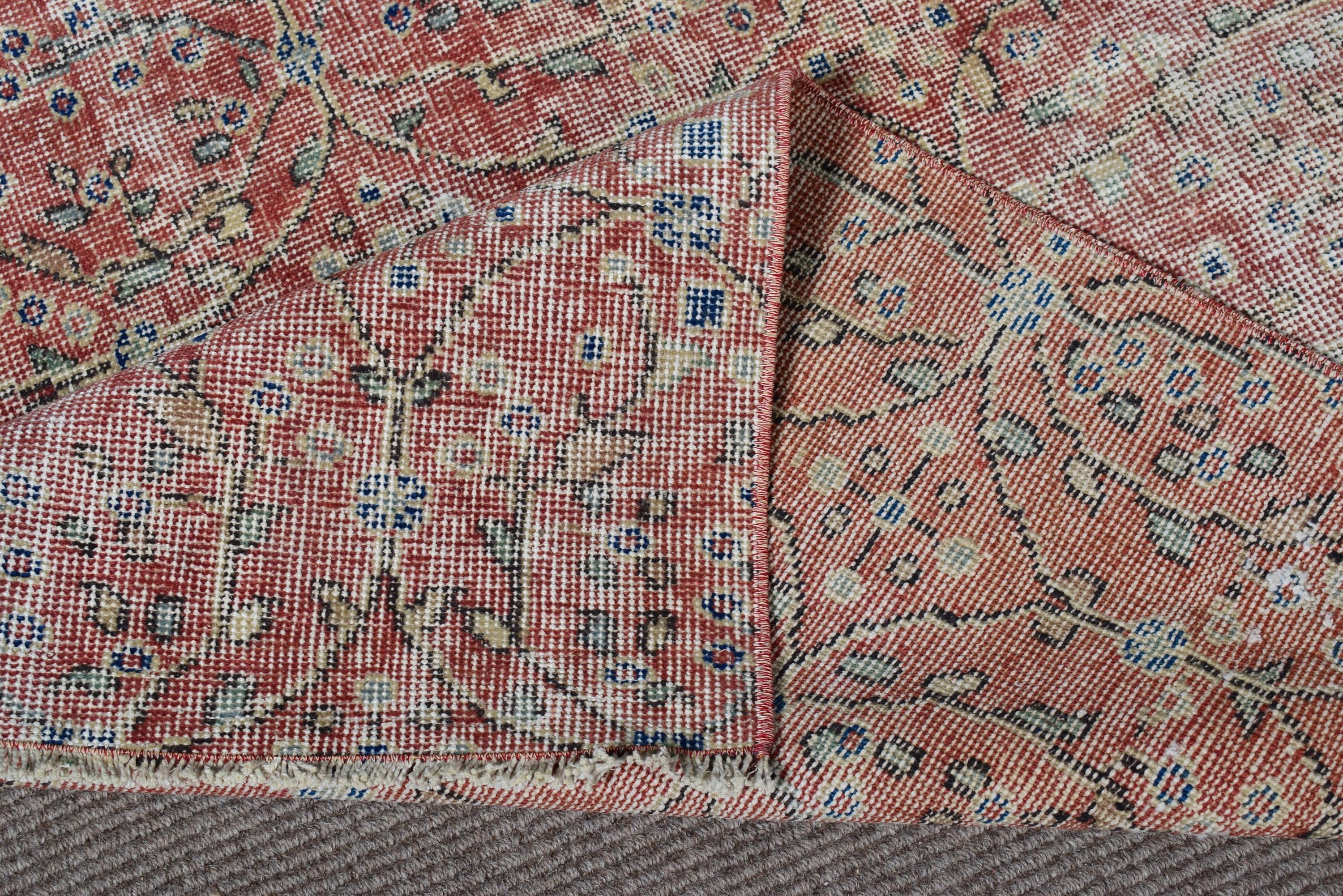 Kırmızı Boho Halılar, Geometrik Halı, Yatak Odası Halıları, Vintage Halılar, Vintage Dekor Halıları, 4.4x8.1 ft Alan Halısı, Mutfak Halısı, Türk Halıları, Oushak Halıları