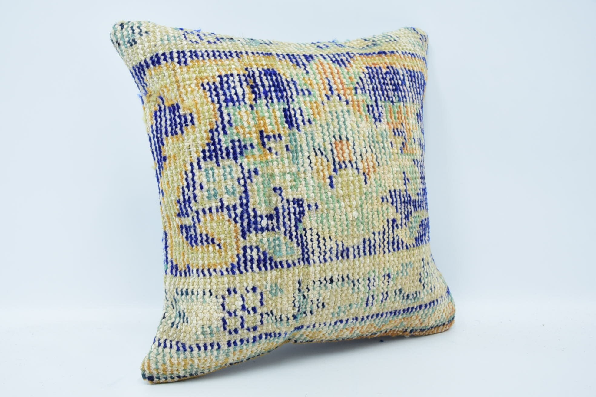 16"x16" Blue Pillow, Kilim Cushion Sham, Neutral Cushion Case, Bed Pillow Cover, Ethnical Kilim Rug Pillow, Muted Pillow, Pillow for Couch