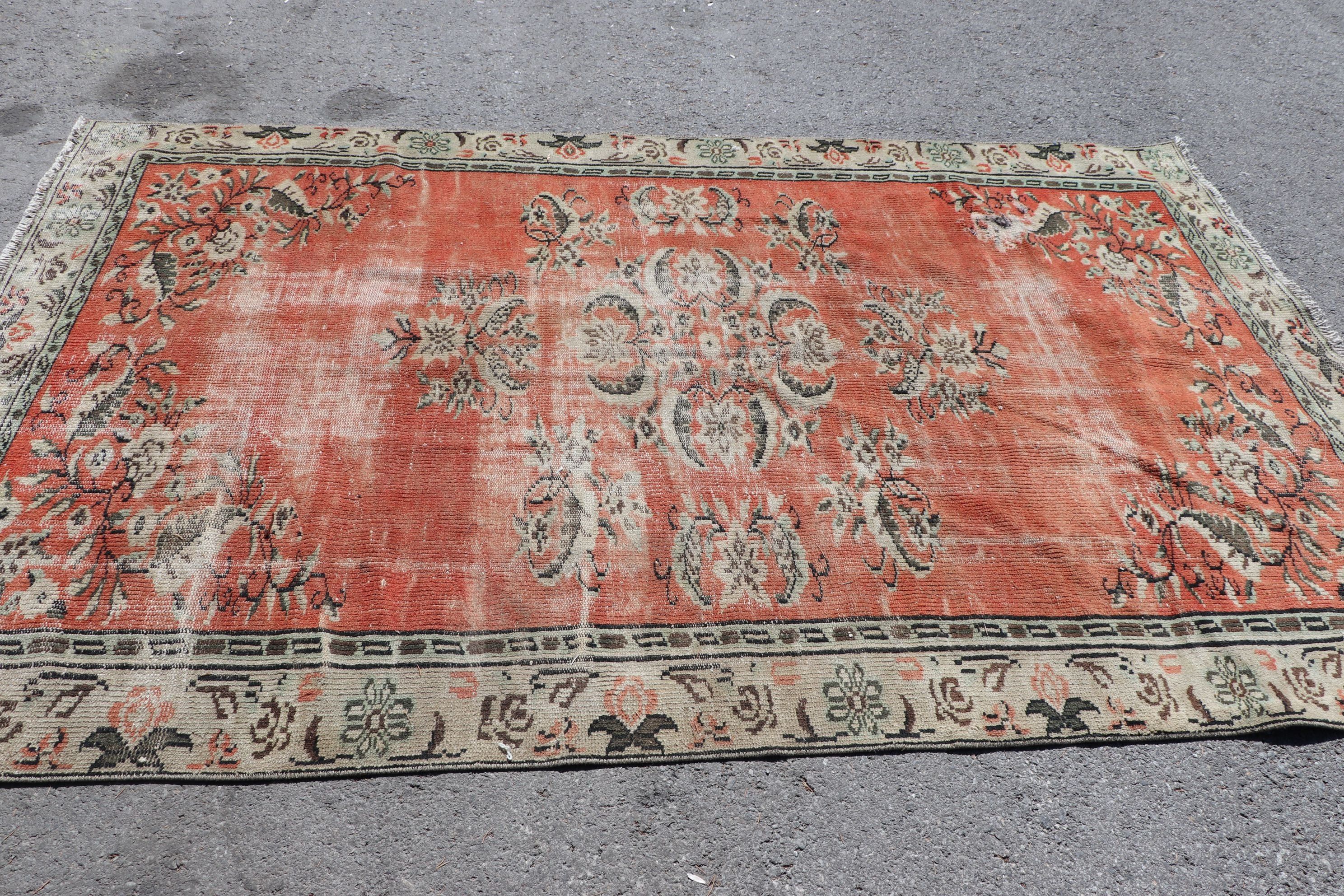 Vintage Rugs, Bright Rug, Turkish Rugs, Home Decor Rug, Salon Rug, Orange Moroccan Rug, Moroccan Rug, Bedroom Rug, 5.3x8.6 ft Large Rugs