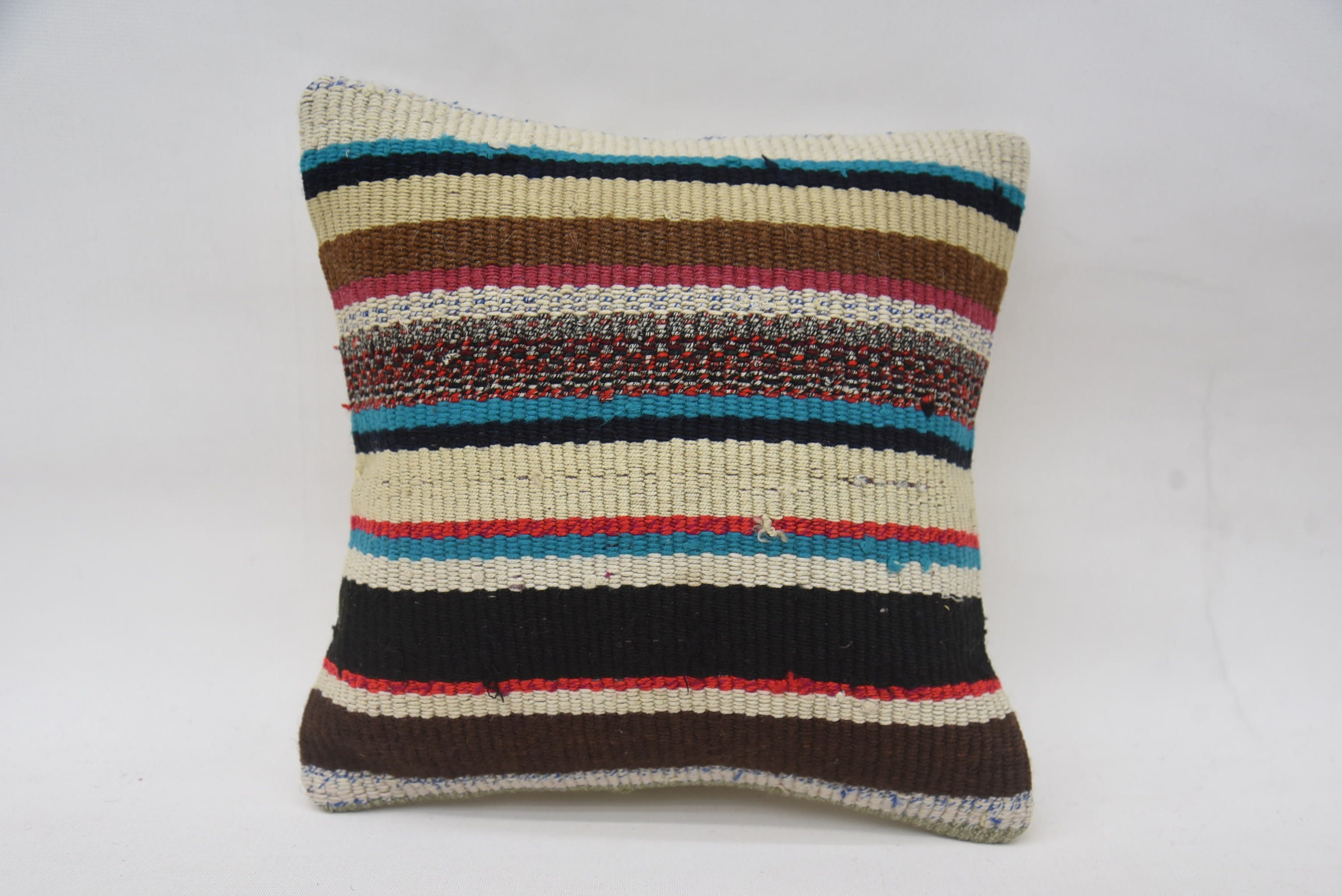 Nautical Throw Cushion, Vintage Kilim Throw Pillow, Gift Pillow, Natural Pillow, Turkish Kilim Pillow, 12"x12" Beige Pillow Sham