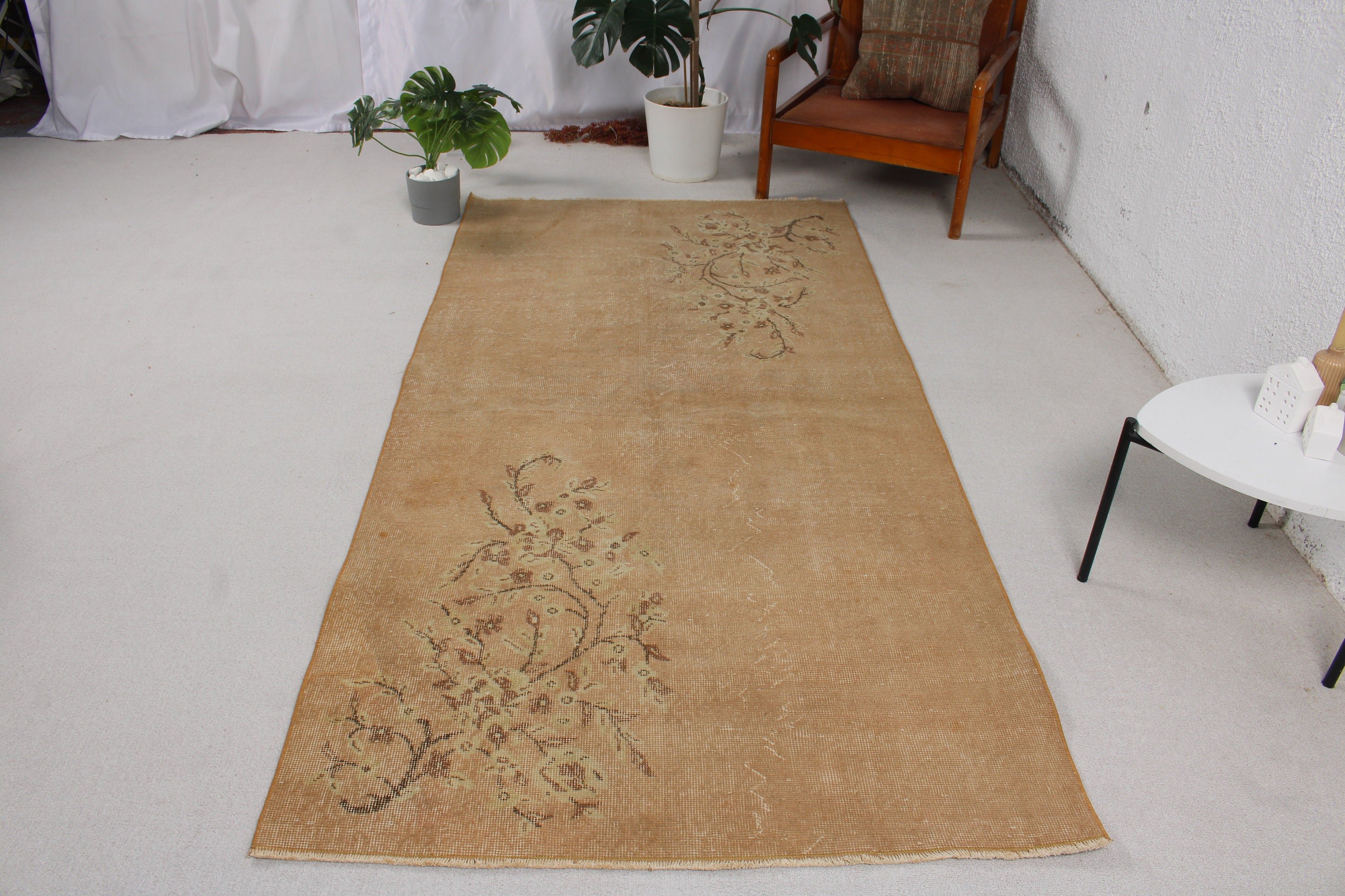 Vintage Halı, Yemek Odası Halısı, İç Mekan Halıları, Bej Antika Halı, 4x8,1 ft Alan Halısı, Oryantal Halılar, Oushak Halısı, Türk Halıları, İç Mekan Halısı