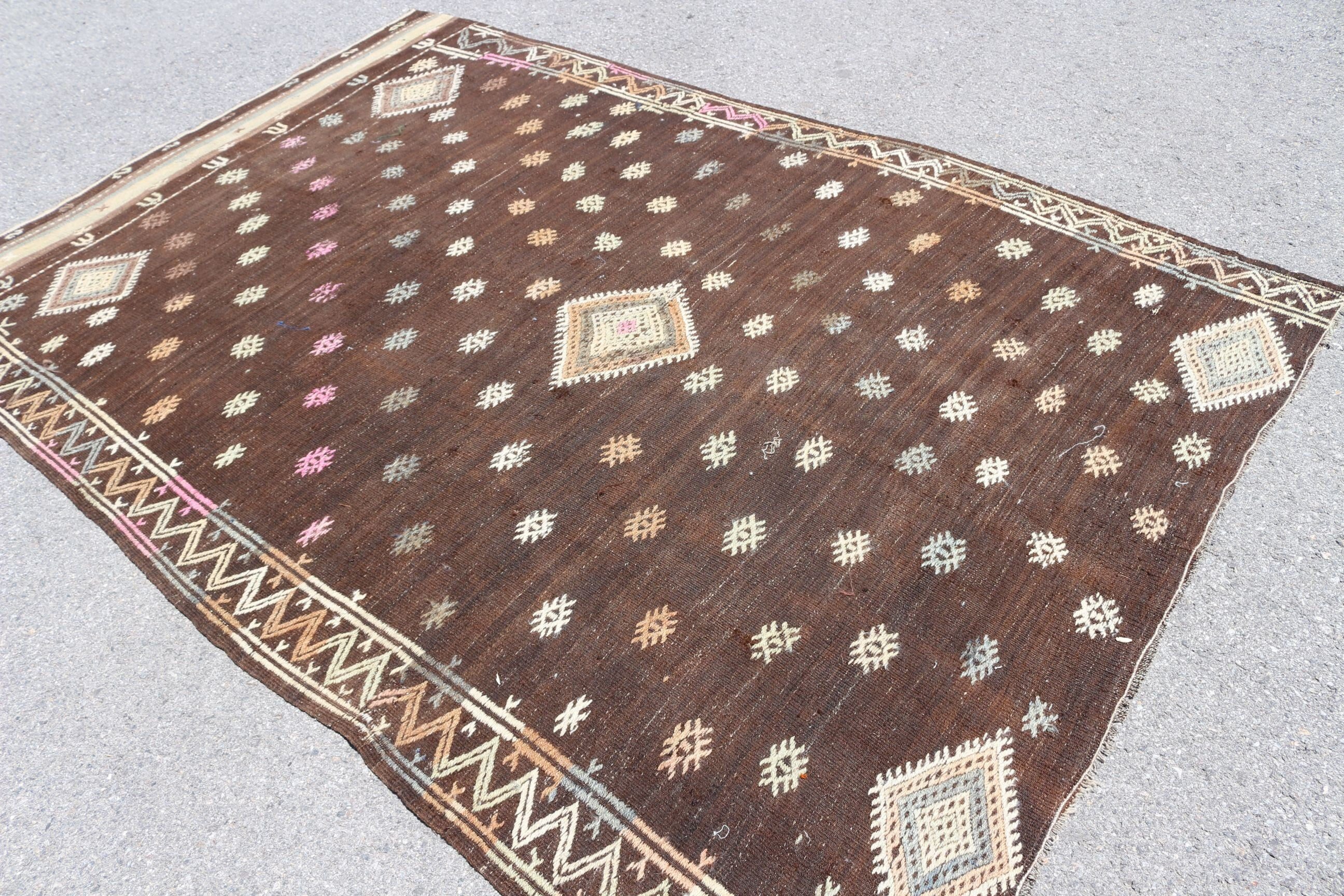 Sevimli Halı, Türk Halısı, Özel Halı, Vintage Halı, Kilim, Kahverengi Zemin Halısı, Yatak Odası Halıları, Ev Dekor Halısı, 5.9x8.7 ft Büyük Halı, Oturma Odası Halısı