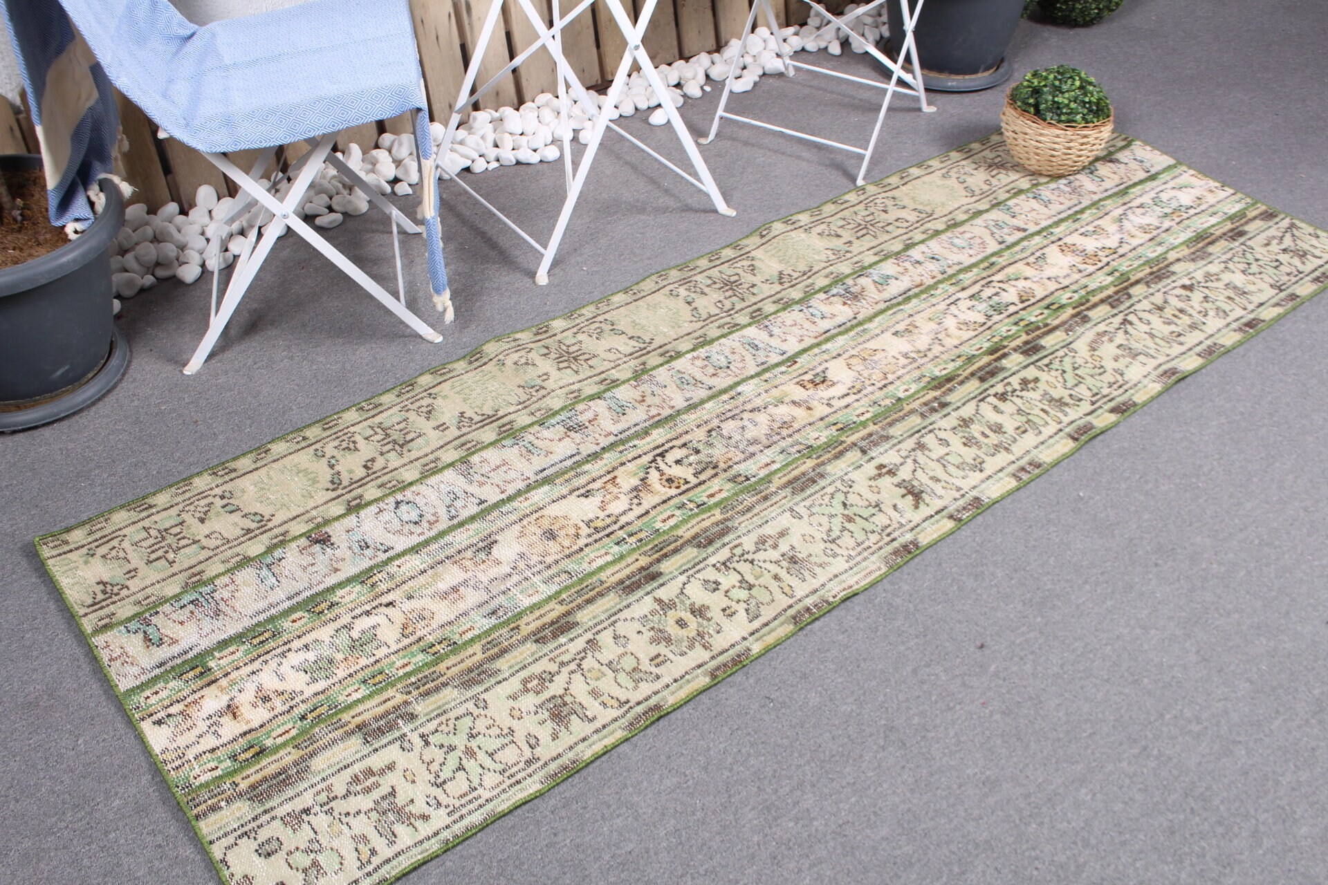 2.6x7.6 ft Runner Halıları, Eskitilmiş Halı, Türk Halısı, Yeşil Ev Dekor Halısı, Vintage Halı, Mutfak Halısı, Koridor Halıları, Fas Halıları, Merdiven Halısı