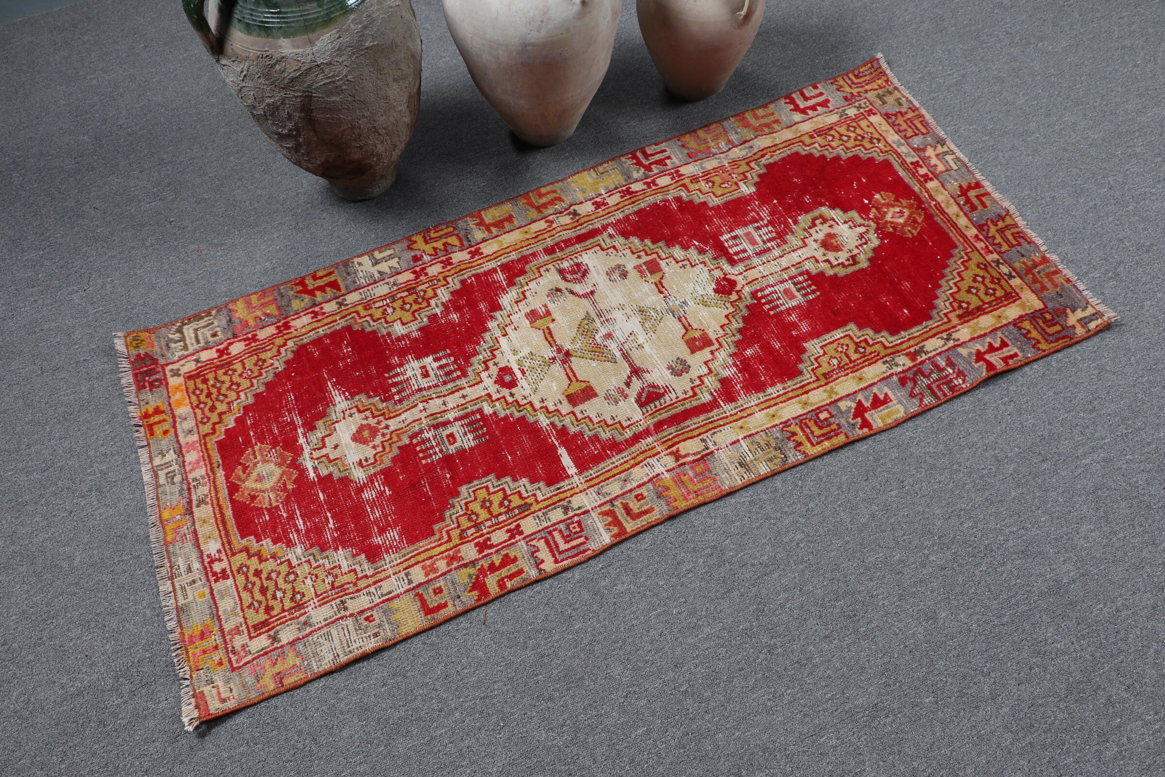 Nursery Rug, Vintage Rug, Turkish Rugs, 2.2x4.8 ft Small Rug, Car Mat Rugs, Kitchen Rug, Rugs for Nursery, Red Moroccan Rugs, Bedroom Rug