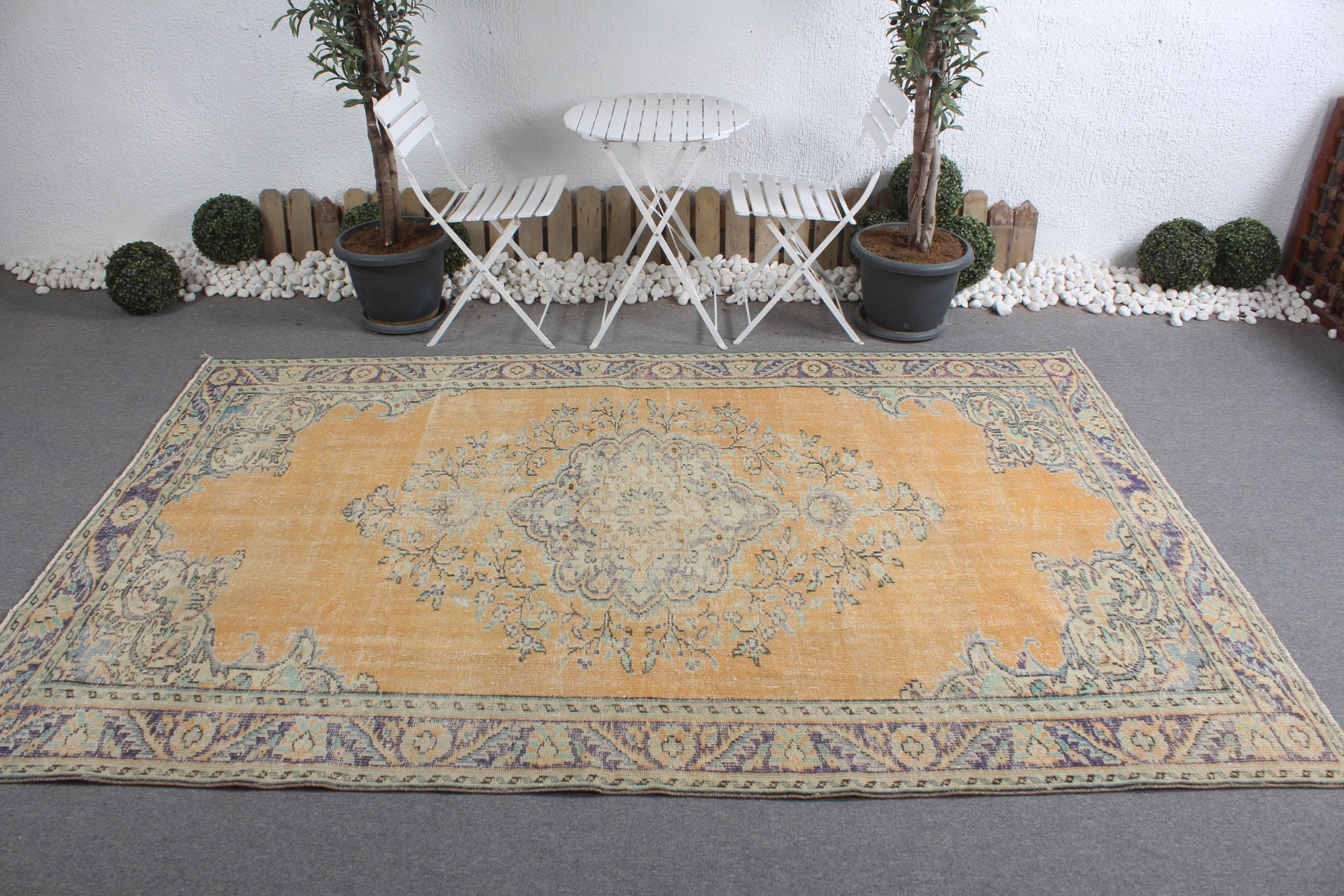 Fas Halısı, 6x9.5 ft Büyük Halı, Ev Dekor Halısı, Oturma Odası Halısı, Turuncu Fas Halıları, Yemek Odası Halısı, Vintage Halı, Türk Halıları