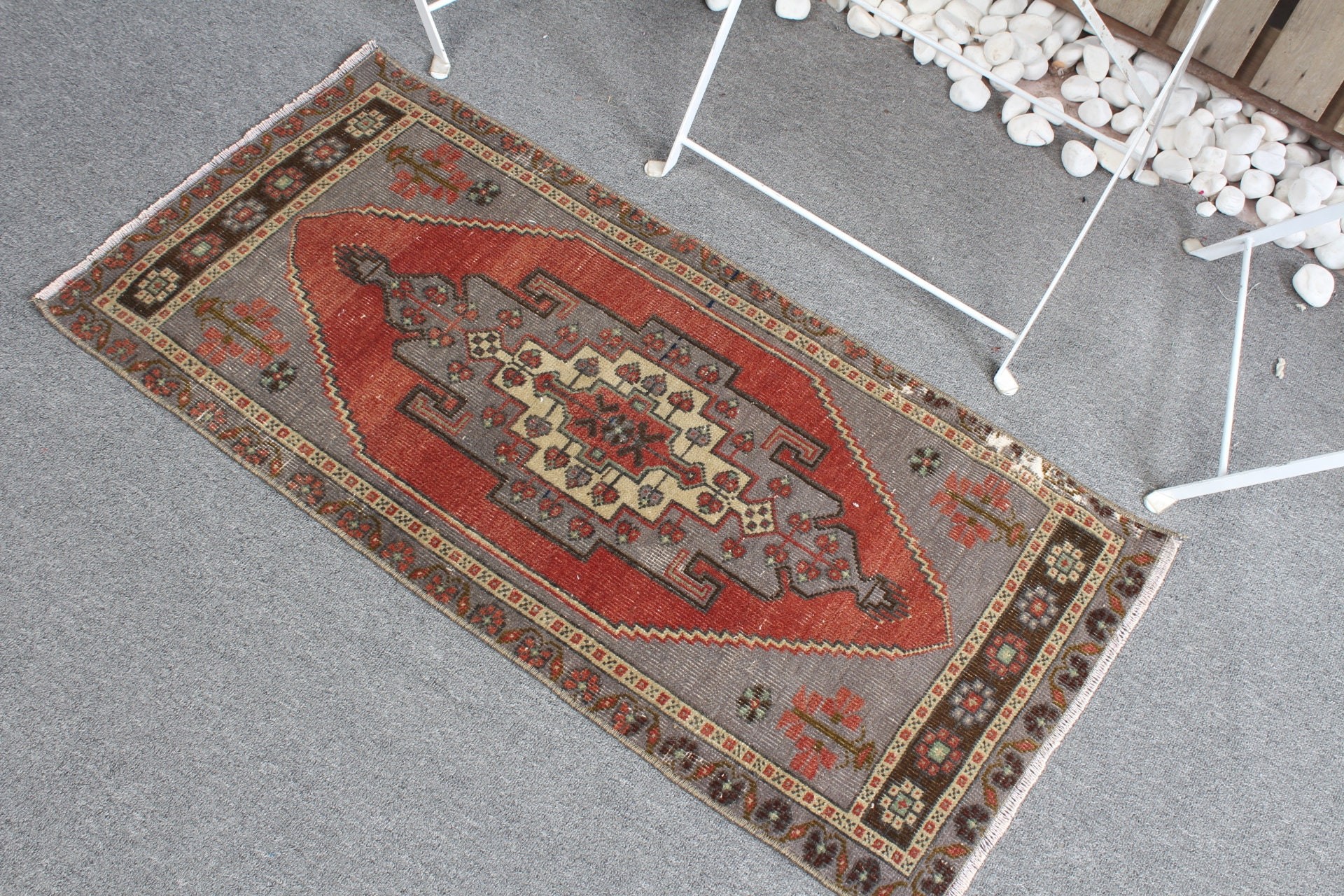 Oushak Rug, Vintage Rug, Nursery Rug, Car Mat Rugs, Turkish Rugs, Old Rug, Red Wool Rug, Kitchen Rugs, 1.7x3.4 ft Small Rug, Rugs for Bath