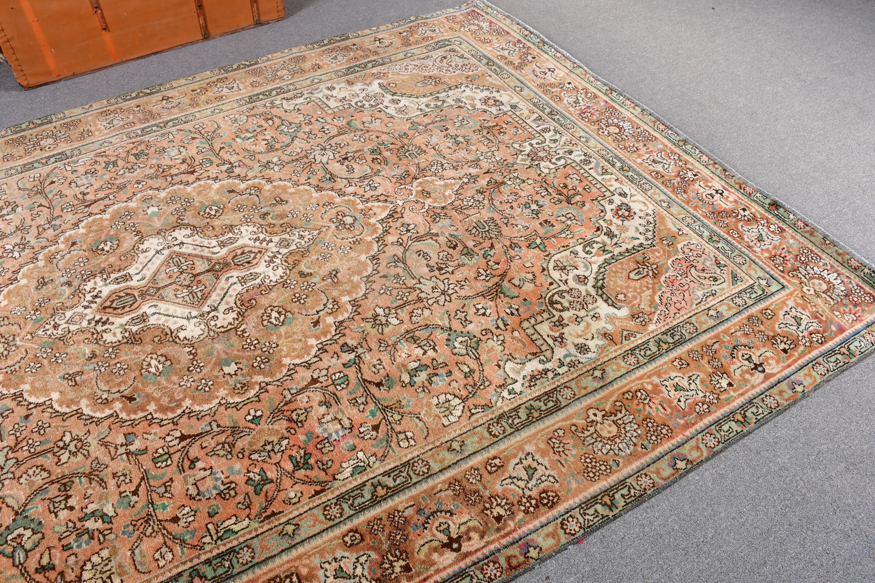 Vintage Halılar, Türk Halıları, Pembe 6.3x9.4 ft Büyük Halı, Büyük Oushak Halısı, Oushak Halısı, Yün Halıları, Dış Mekan Halıları, Salon Halıları