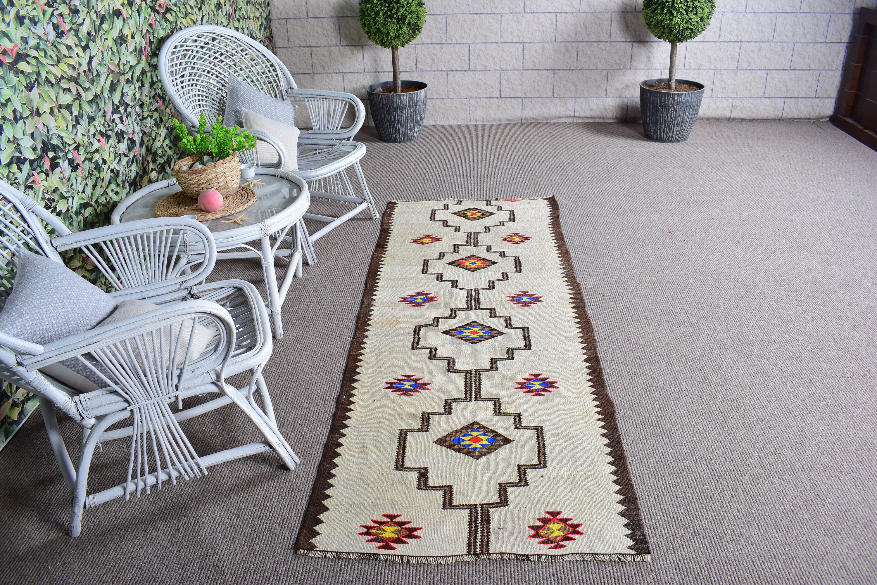 Kitchen Rug, Turkish Rugs, Beige Boho Rug, Boho Rugs, Kilim, Vintage Rug, 2.7x7.2 ft Runner Rug, Antique Rug, Rugs for Vintage Runner