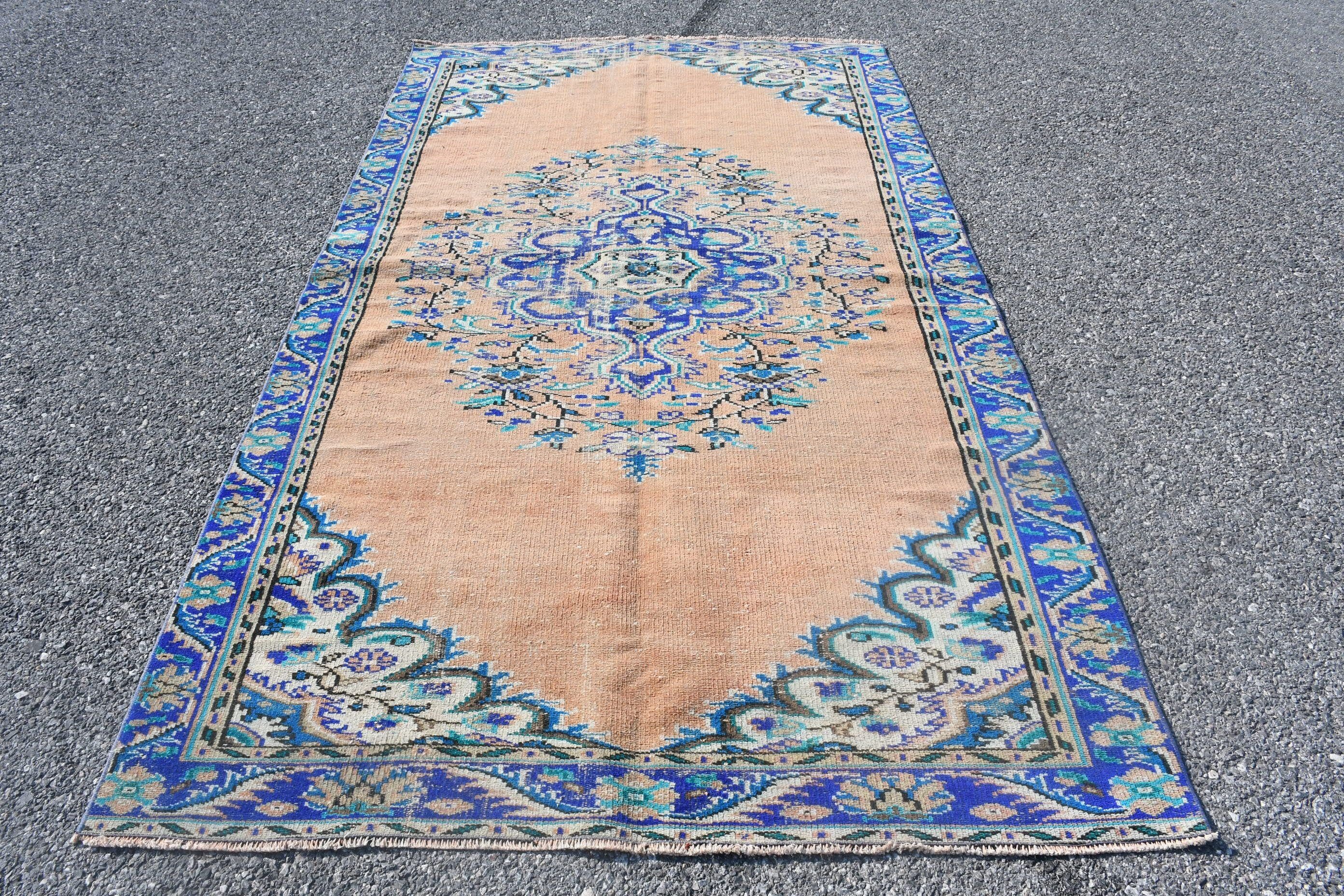 Yemek Odası Halısı, Mavi Oushak Halısı, Oturma Odası Halısı, Ev Dekorasyonu Halısı, Türk Halısı, Yer Halısı, 5.4x9.8 ft Büyük Halı, Vintage Halı, Etnik Halı