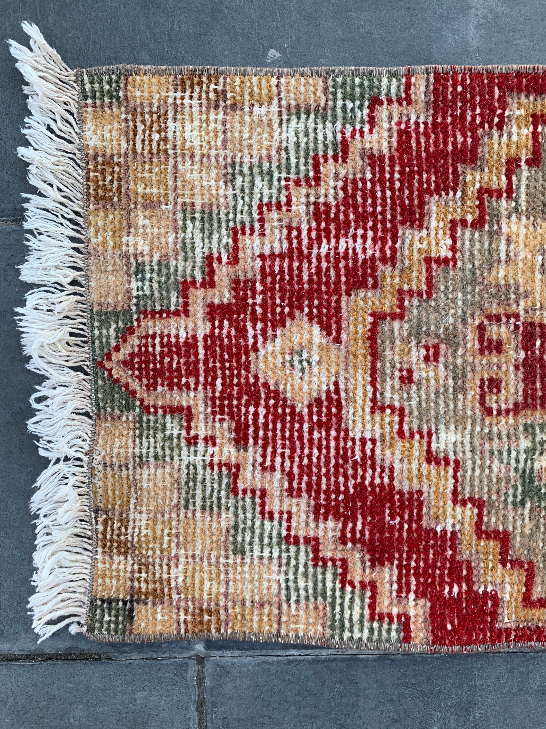 Turkish Rug, Kitchen Rug, Bedroom Rugs, Cool Rug, Vintage Rug, Floor Rugs, Rugs for Bedroom, Beige Oushak Rugs, 1.3x2.5 ft Small Rug