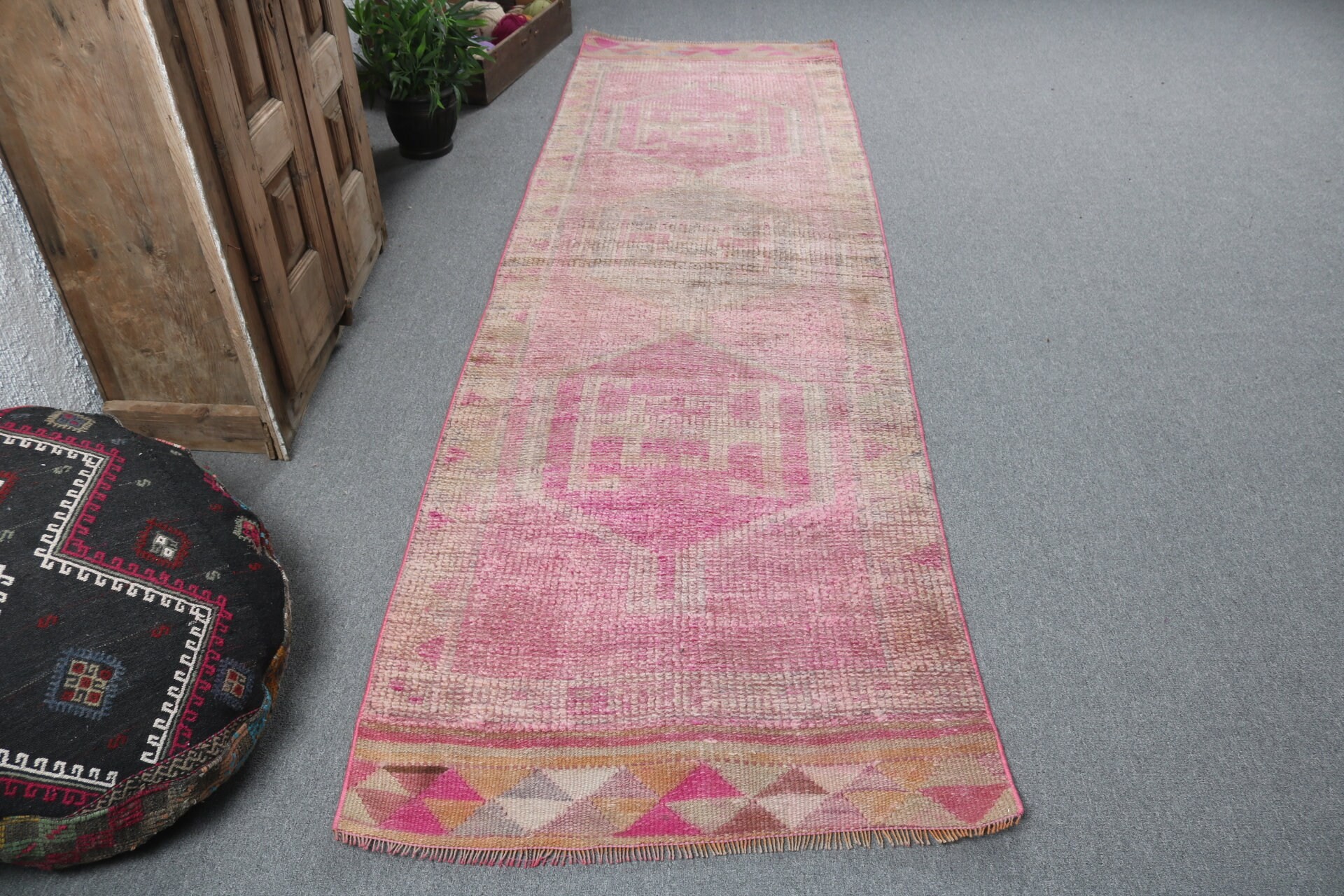 Turkish Rugs, Pink Antique Rugs, Modern Rugs, 3.1x10.1 ft Runner Rug, Beni Ourain Runner Rugs, Kitchen Rug, Stair Rug, Vintage Rug