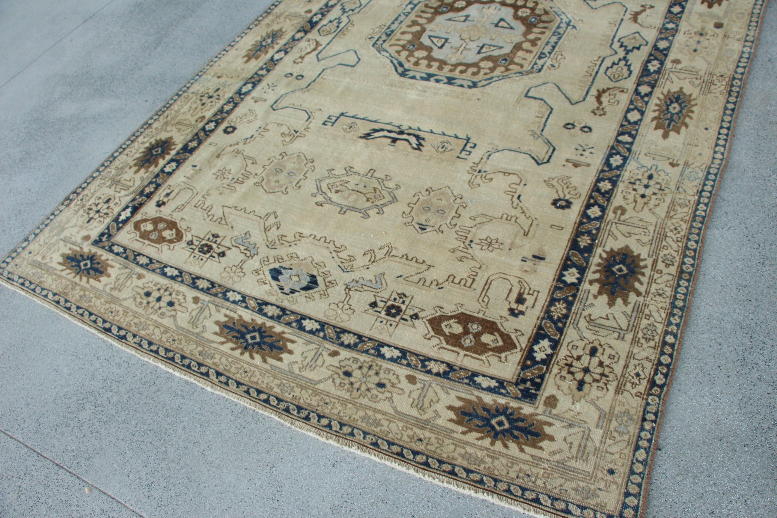 Boho Rug, Beige Wool Rug, Anatolian Rug, Living Room Rug, Turkish Rug, Statement Rugs, 6.2x9.8 ft Large Rug, Vintage Rug, Large Oushak Rugs