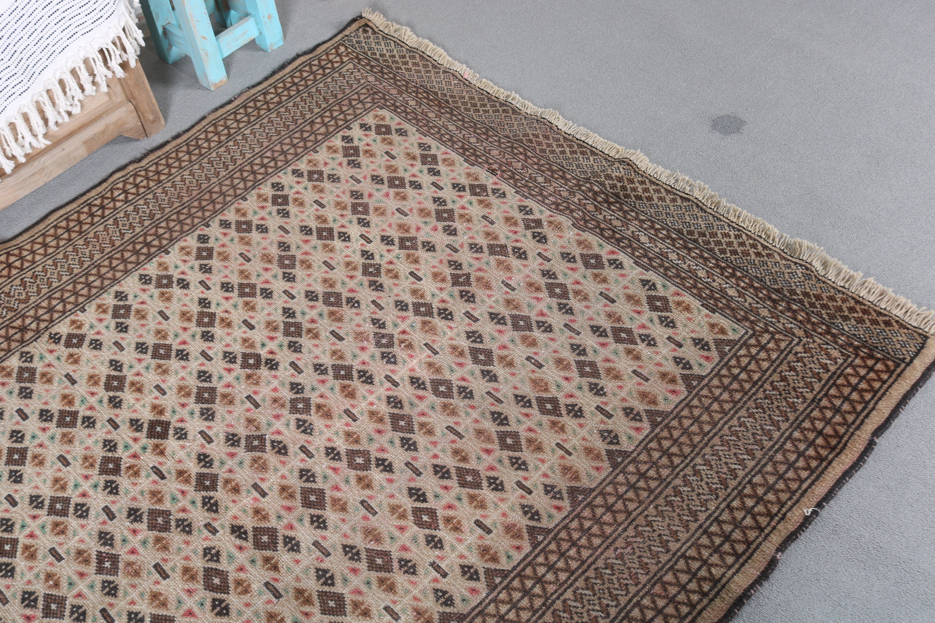 4.4x6.1 ft Area Rug, Floor Rug, Dorm Rug, Turkish Rug, Brown Kitchen Rug, Oushak Rugs, Rugs for Living Room, Vintage Rugs