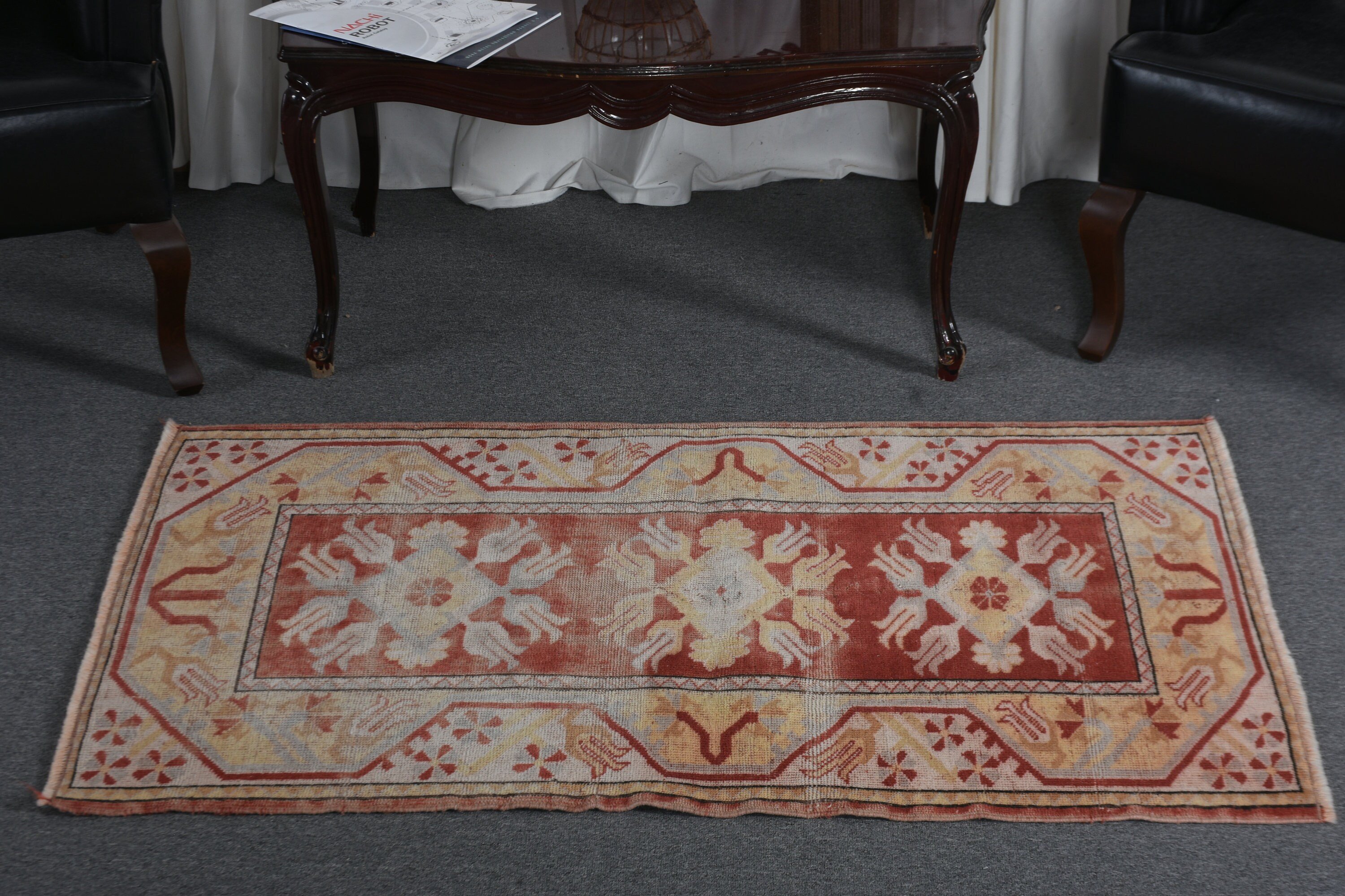 Oushak Halı, Kırmızı Oushak Halı, Çocuk Halısı, Yün Halı, 2,7x4,3 ft Küçük Halı, Duvara Asılı Halı, Vintage Halılar, Giriş Kilimleri, Türk Halıları