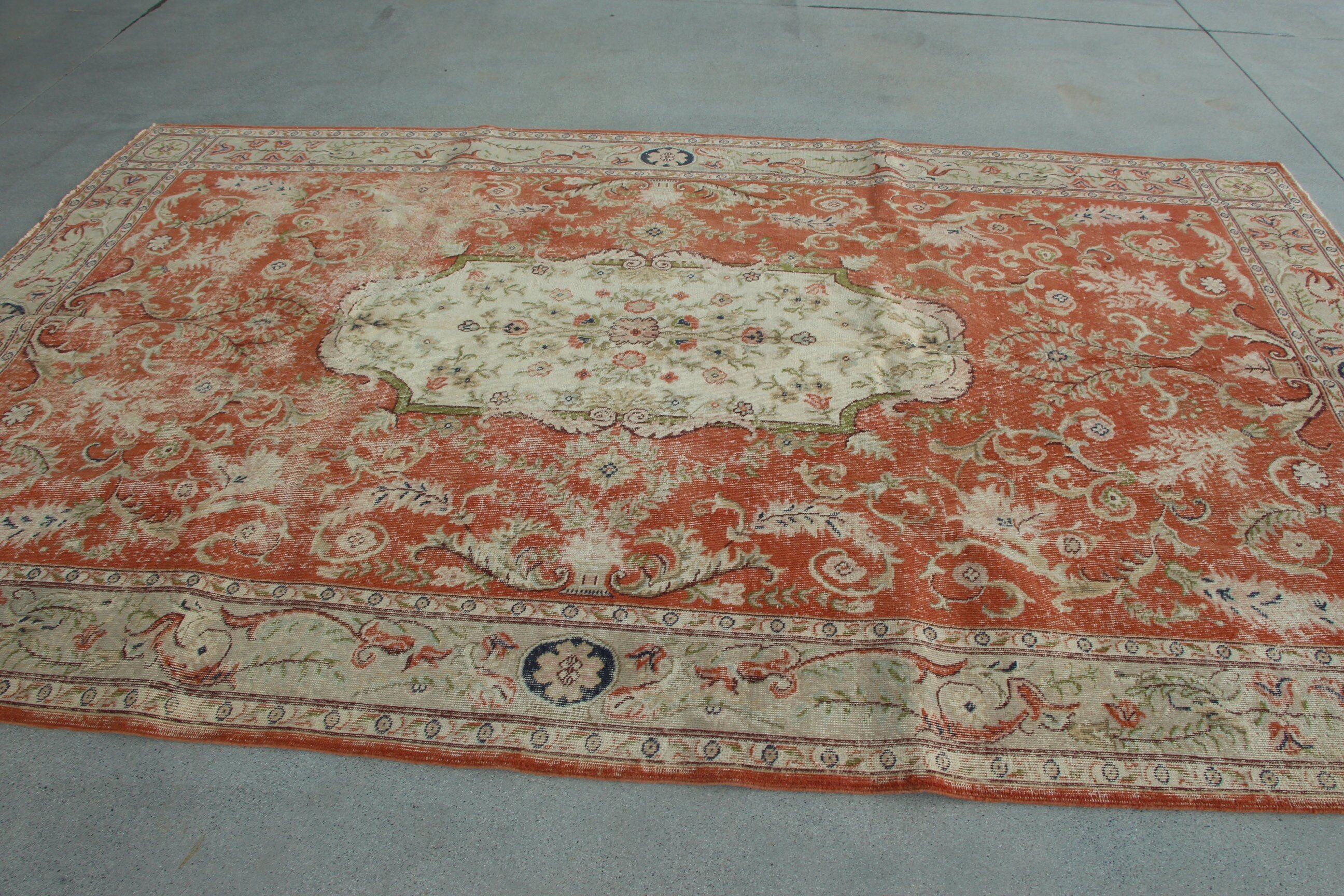 Türk Halıları, 6.6x10.5 ft Büyük Halı, Turuncu Fas Halısı, Mutfak Halıları, Büyük Vintage Halılar, Büyük Boho Halıları, Geometrik Halılar, Vintage Halı