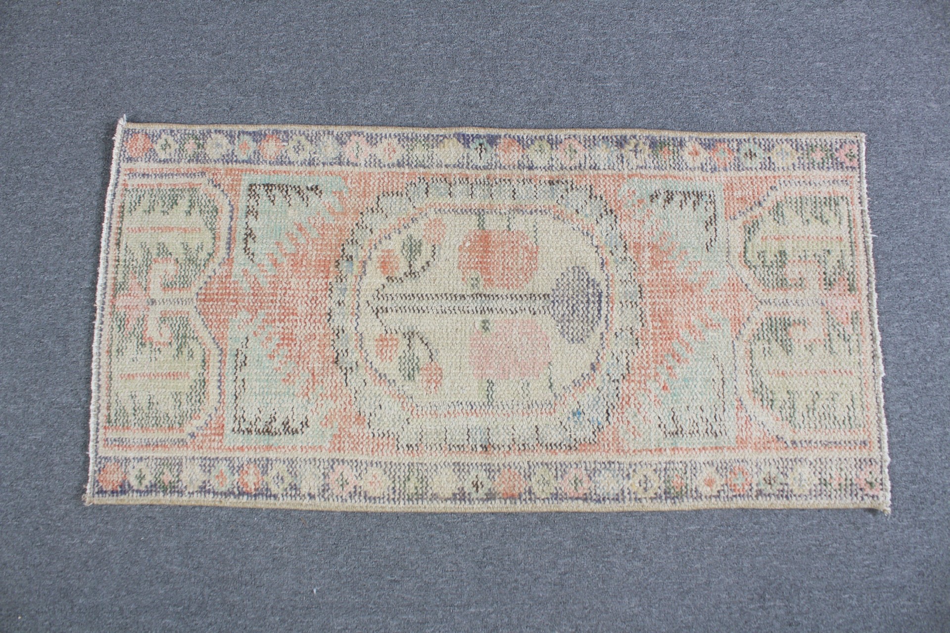 Oushak Halı, Turuncu Oushak Halı, Banyo Halısı, Yün Banyo Paspas Halısı, Vintage Halılar, 1.8x3.6 ft Küçük Halı, Türk Halısı, Kapı Paspası Halısı