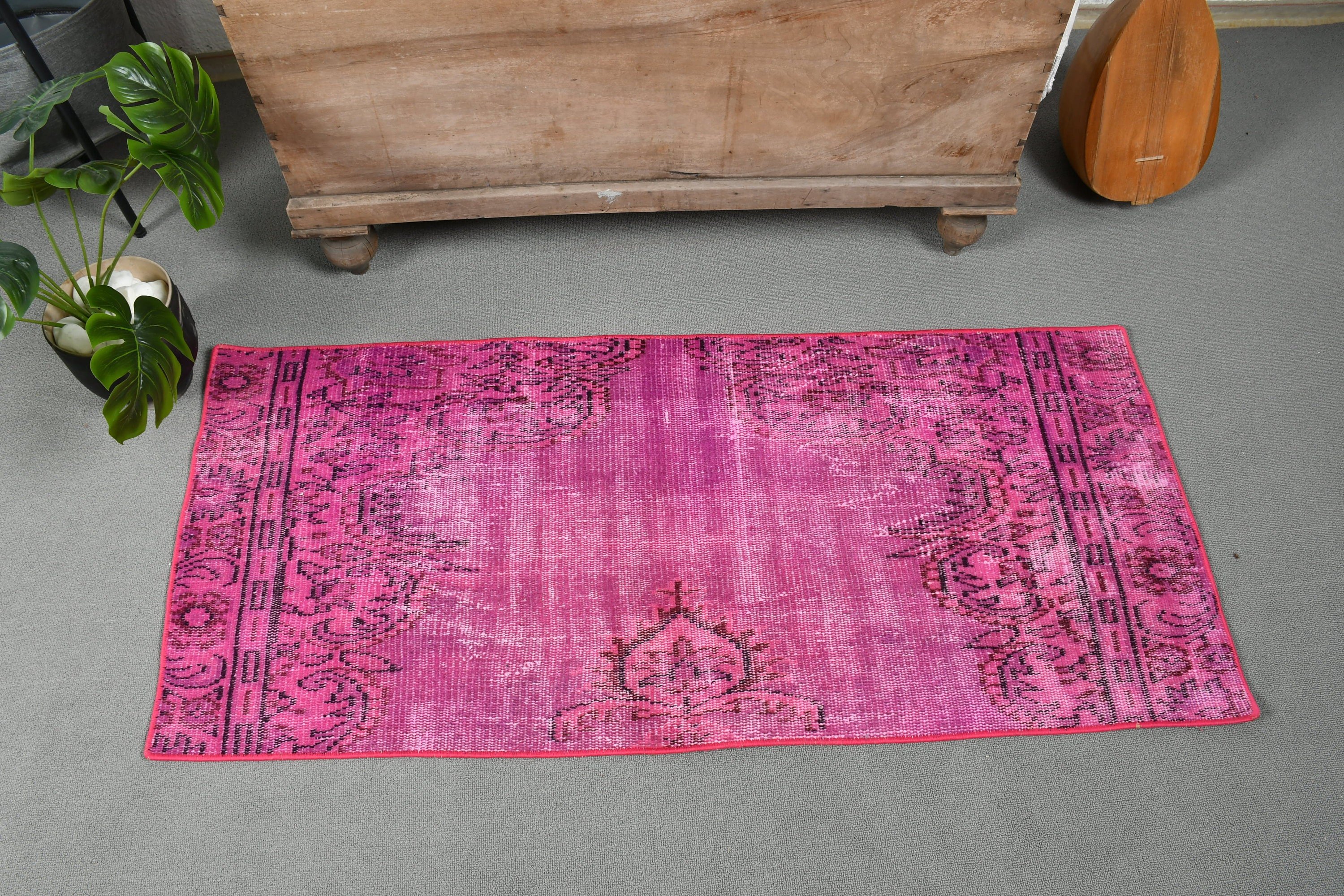 Rugs for Entry, Pink Antique Rug, Oriental Rug, Cool Rugs, Vintage Rugs, Bedroom Rug, 2x4.4 ft Small Rugs, Turkish Rug, Nursery Rug