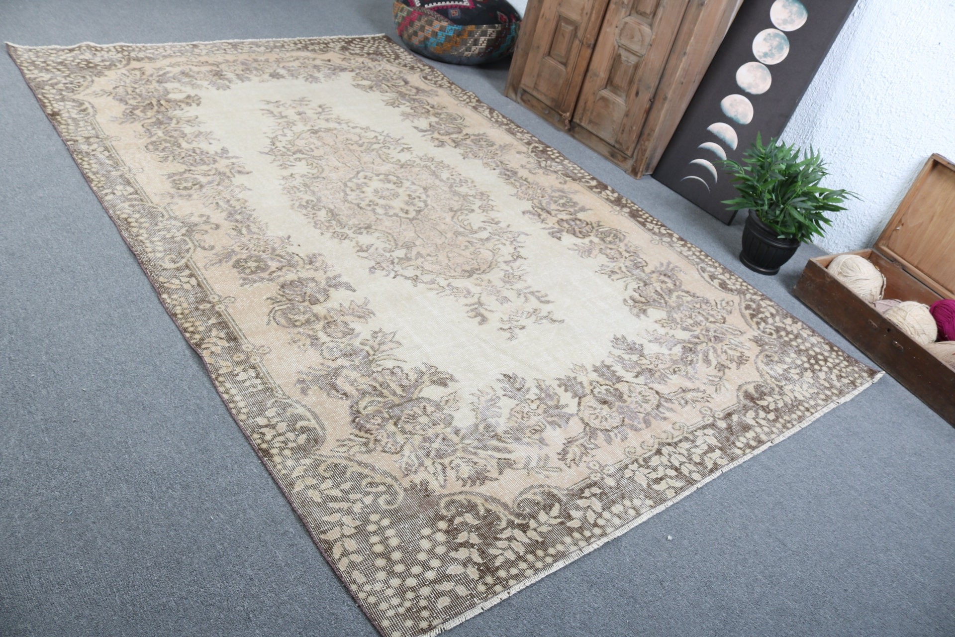 Geometrik Halılar, Salon Halısı, Türk Halısı, Türkiye Halısı, Vintage Halılar, Yatak Odası Halısı, 5.8x9.4 ft Büyük Halılar, Salon Halıları, Bej Ev Dekor Halısı