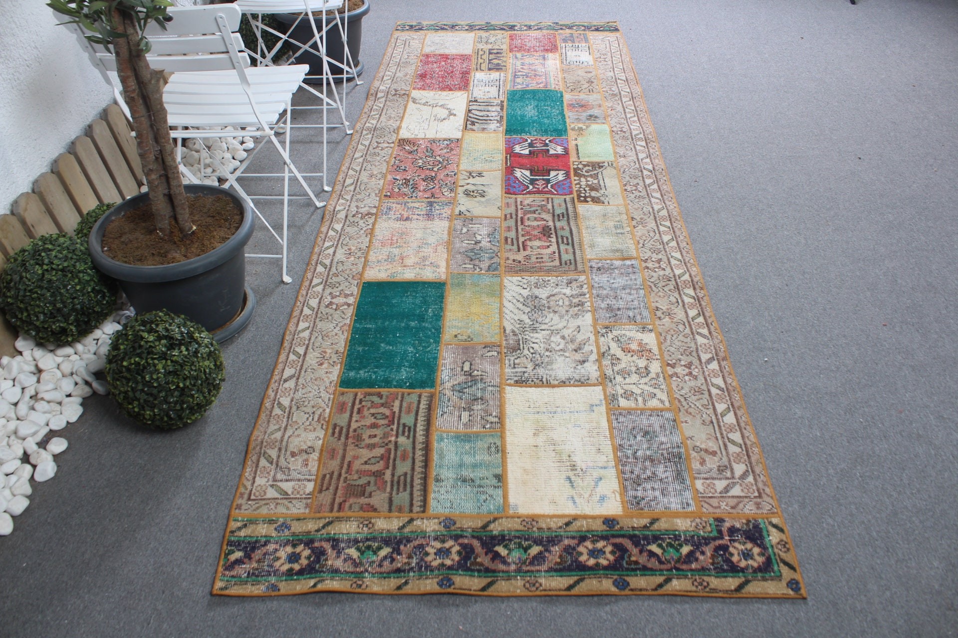 Türk Halıları, Vintage Halı, Koridor Halıları, Koridor Halıları, Gökkuşağı Oushak Halıları, Ev Dekorasyonu Halısı, Oryantal Halı, 3,7x10,7 ft Runner Halıları