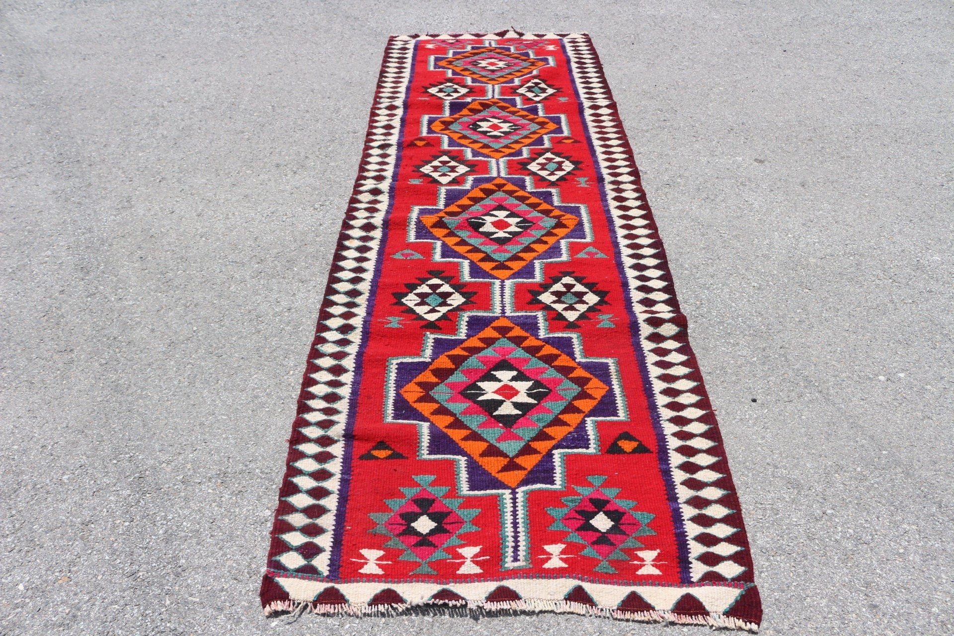 Mutfak Halıları, Soluk Halılar, 3,1x9,7 ft Yolluk Halısı, Ev Dekorasyonu Halıları, Yün Halısı, Kırmızı Oryantal Halısı, Koridor Halısı, Vintage Halılar, Türk Halısı