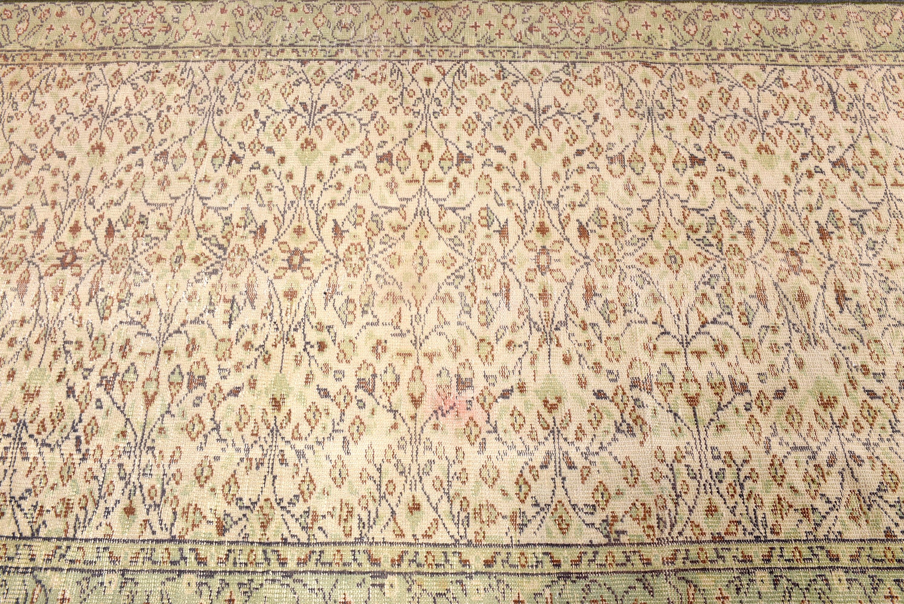 Yemek Odası Halıları, Yer Halısı, Türk Halıları, Yeşil Yün Halı, Vintage Halı, Nötr Halılar, Yatak Odası Halısı, 4.4x7.9 ft Alan Halısı, Bohem Halısı