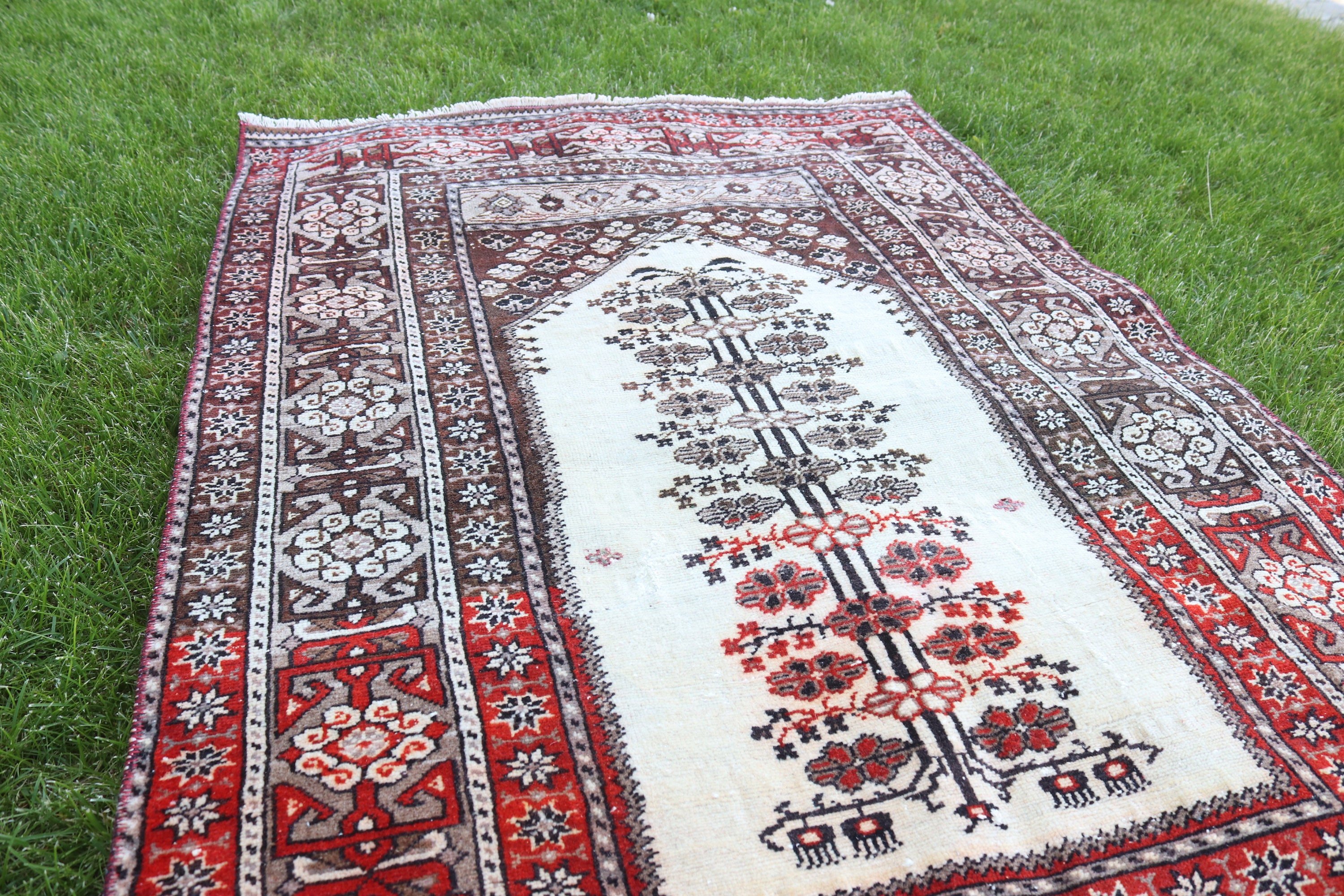 Türk Halısı, Yatak Odası Halısı, Duvara Asılı Halılar, 2.8x4.2 ft Küçük Halı, El Dokuma Halılar, Vintage Halılar, Küçük Vintage Halı, Bej Yer Halısı