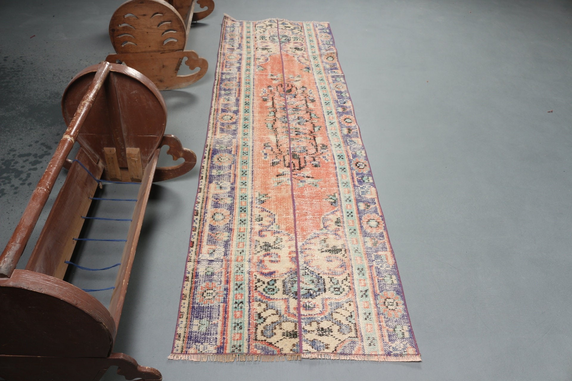 Bedroom Rugs, Blue Oushak Rug, Rugs for Corridor, Stair Rugs, Hallway Rug, 2.5x8.4 ft Runner Rug, Anatolian Rugs, Turkish Rug, Vintage Rug