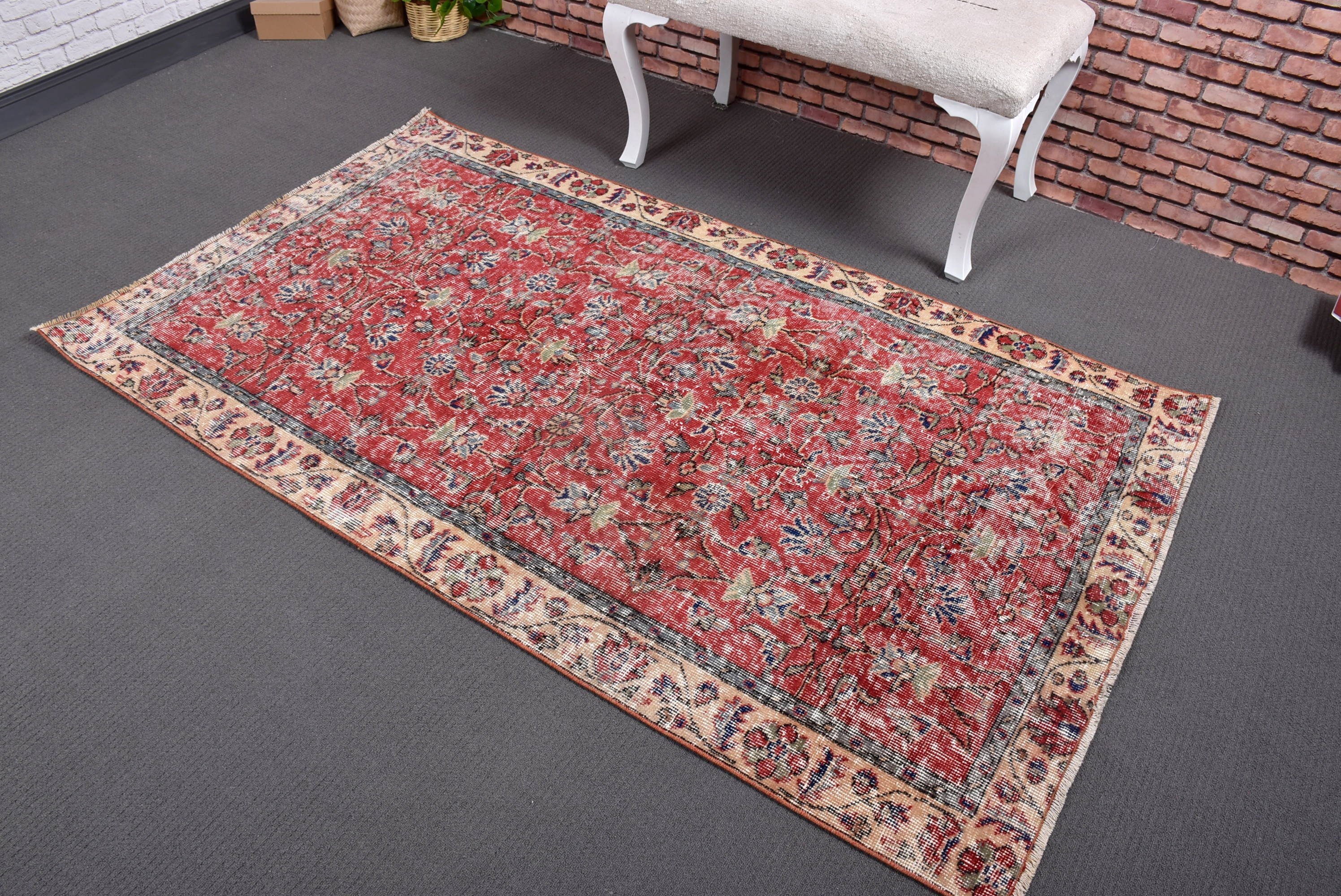 Boho Accent Rug, Red Wool Rugs, Home Decor Rug, 3.7x6.4 ft Accent Rugs, Turkish Rugs, Rugs for Accent, Anatolian Rugs, Vintage Rugs