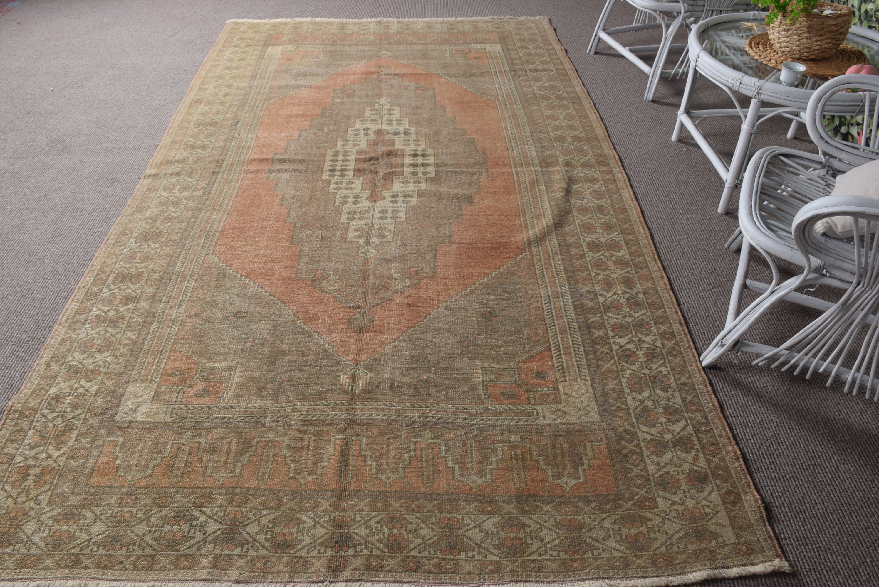 Green Oriental Rugs, Turkish Rug, Antique Rug, Living Room Rug, 5.5x9.9 ft Large Rug, Bedroom Rug, Oushak Rugs, Floor Rug, Vintage Rugs