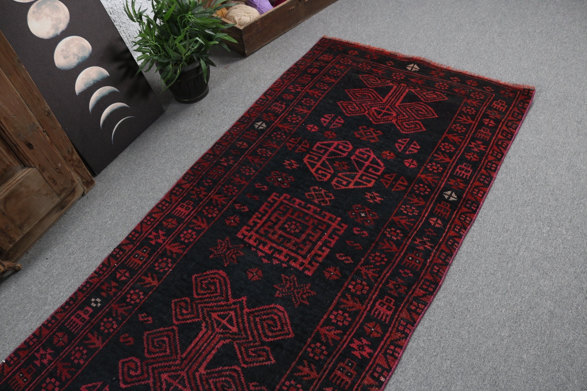 Anatolian Rugs, Hallway Rug, Vintage Rug, Turkish Rugs, Ethnic Rug, 3.1x10.4 ft Runner Rugs, Cool Rugs, Kitchen Rug, Black Wool Rug