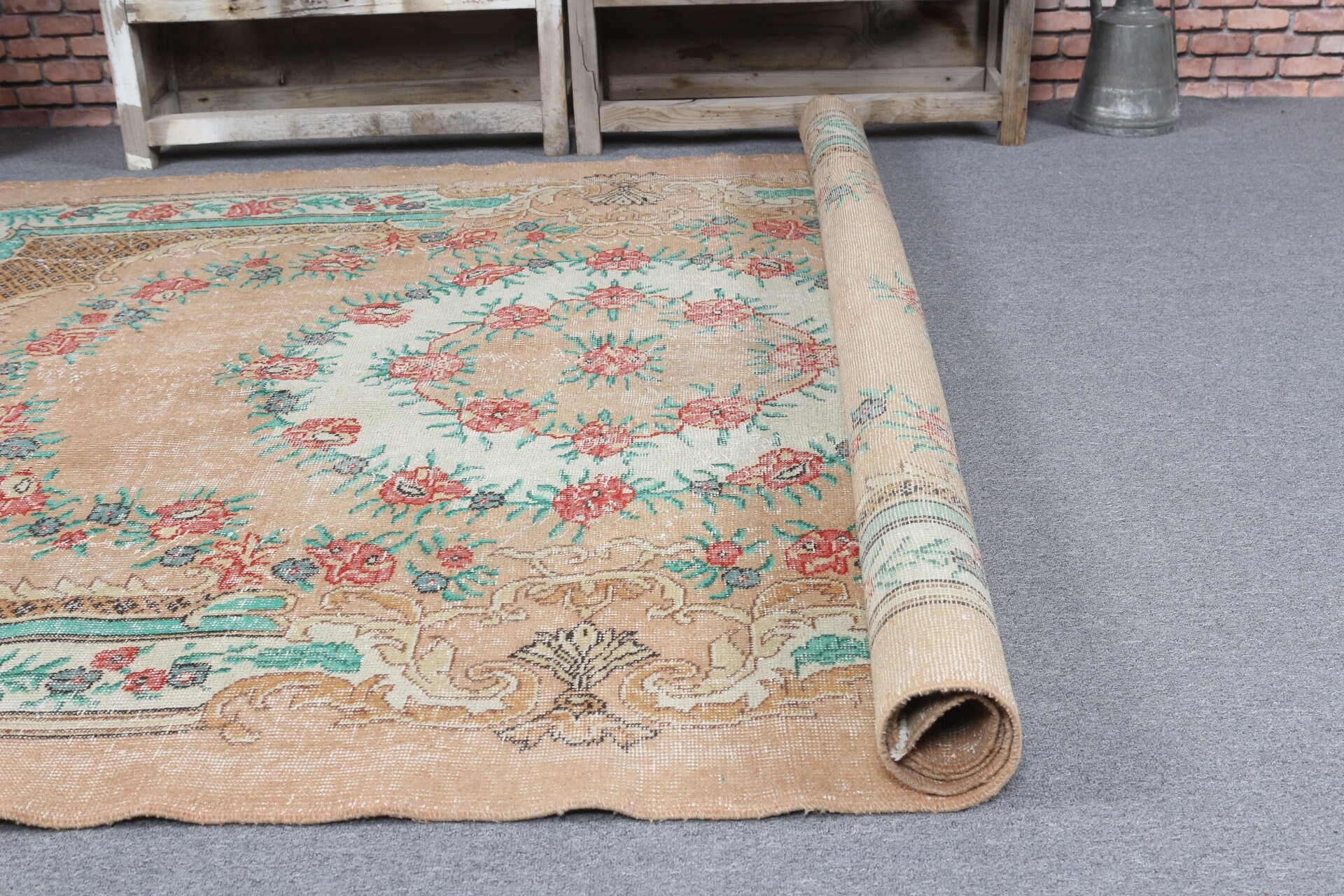 Oturma Odası Halısı, Türk Halısı, Antika Halılar, Vintage Halı, Fas Halıları, Yemek Odası Halısı, Sanat Halısı, Turuncu 5.8x8.8 ft Büyük Halı