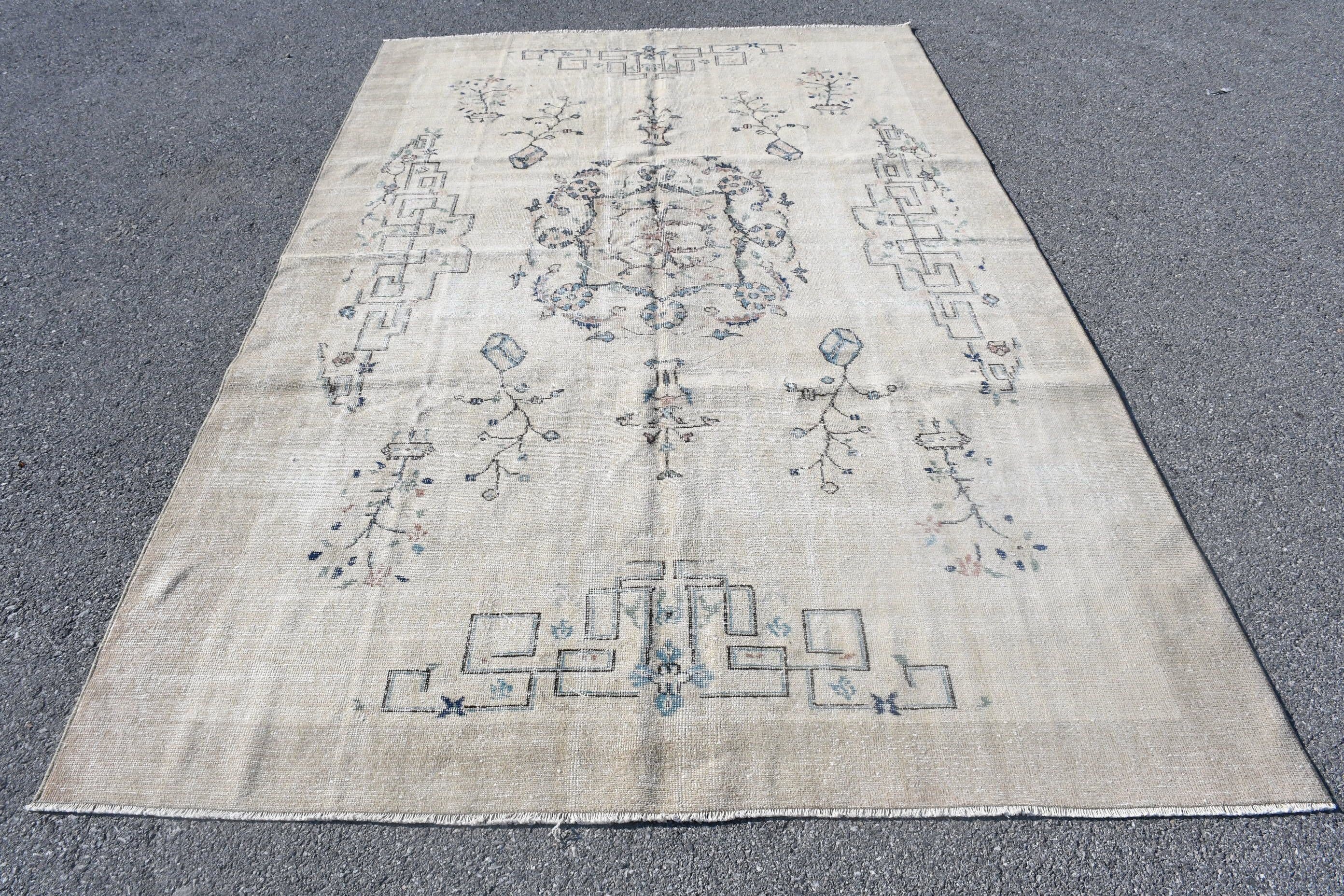 6.5x10.4 ft Büyük Halı, Vintage Halı, Mavi Soğuk Halılar, Doğal Halılar, Türk Halıları, Yün Halıları, Salon Halıları, Yatak Odası Halısı, Yemek Odası Halıları