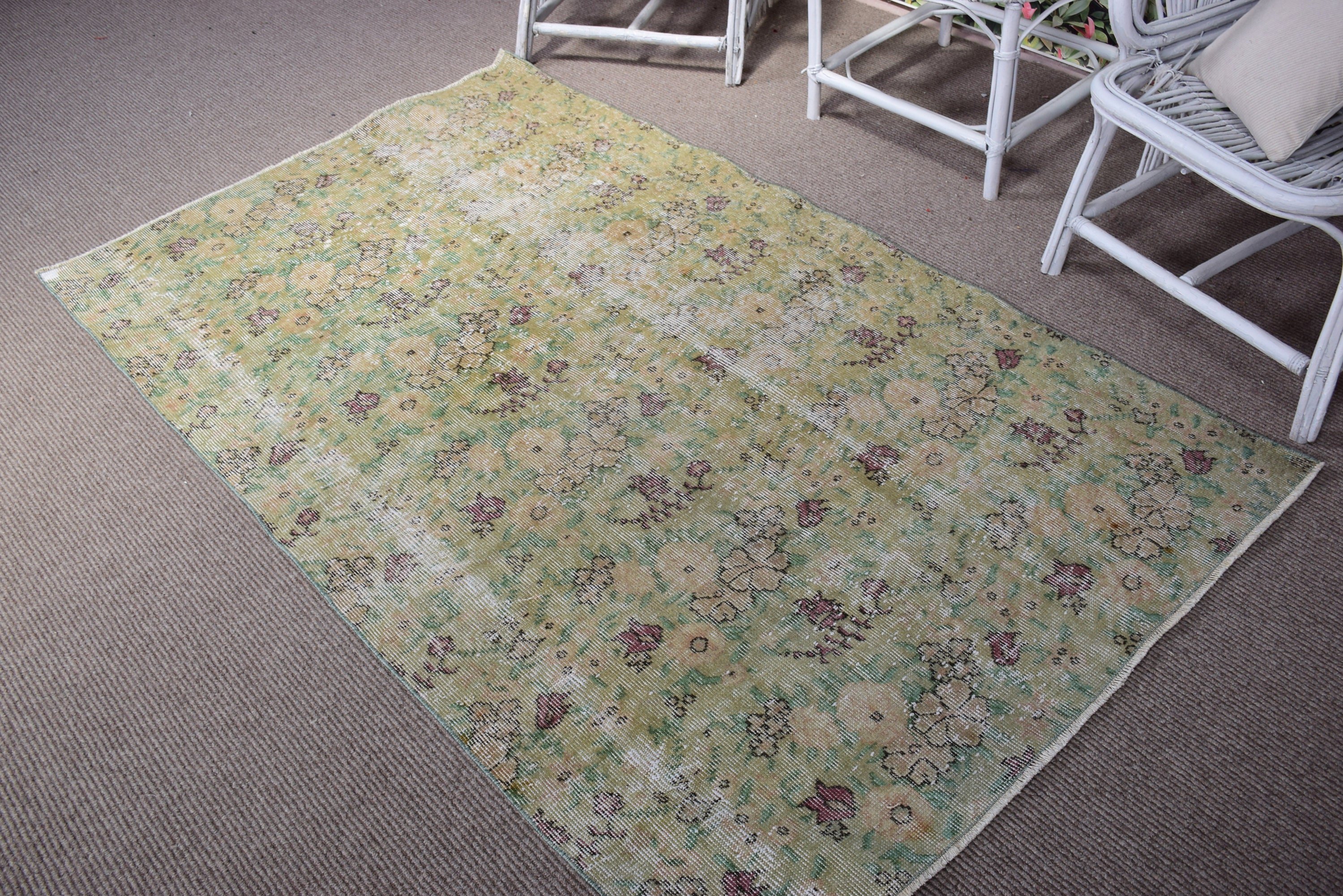 Oushak Area Rug, Aesthetic Rug, 3.9x6.6 ft Area Rug, Oushak Rug, Geometric Rug, Bedroom Rug, Green Modern Rugs, Vintage Rug, Turkish Rug