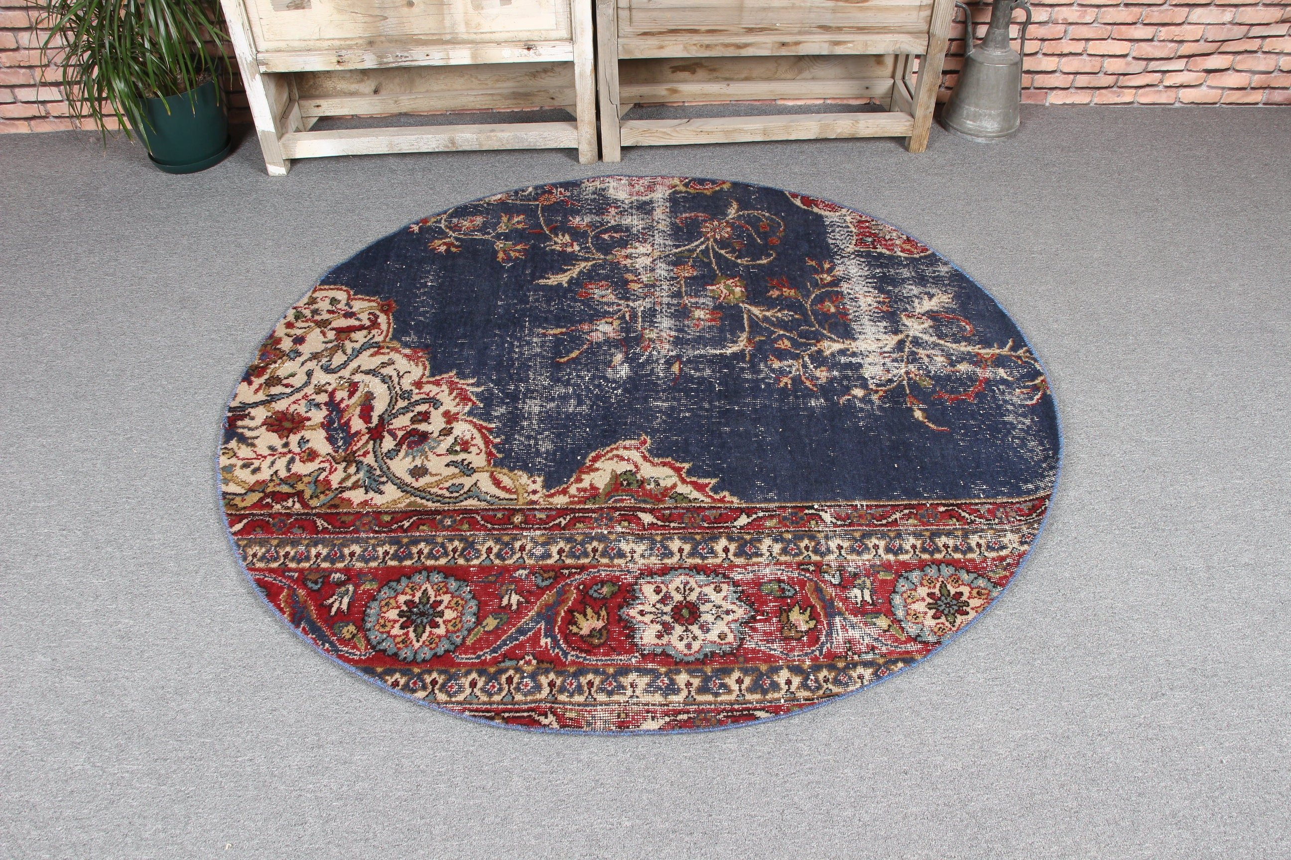 Cool Rug, Vintage Rugs, Turkish Rug, Office Rug, Nursery Rug, Statement Rugs, 4.9x4.7 ft Accent Rugs, Blue Home Decor Rug, Decorative Rugs