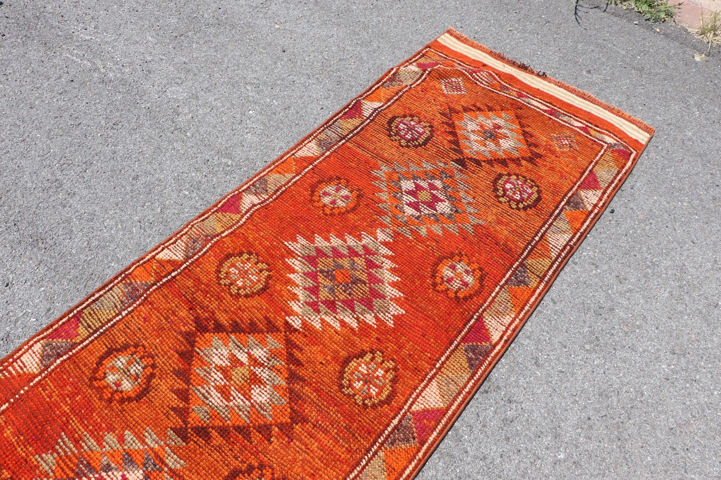 Rugs for Corridor, Cool Rug, Orange Oushak Rugs, Vintage Rug, Antique Rugs, 2.6x11.8 ft Runner Rug, Kitchen Rug, Turkish Rug, Stair Rugs