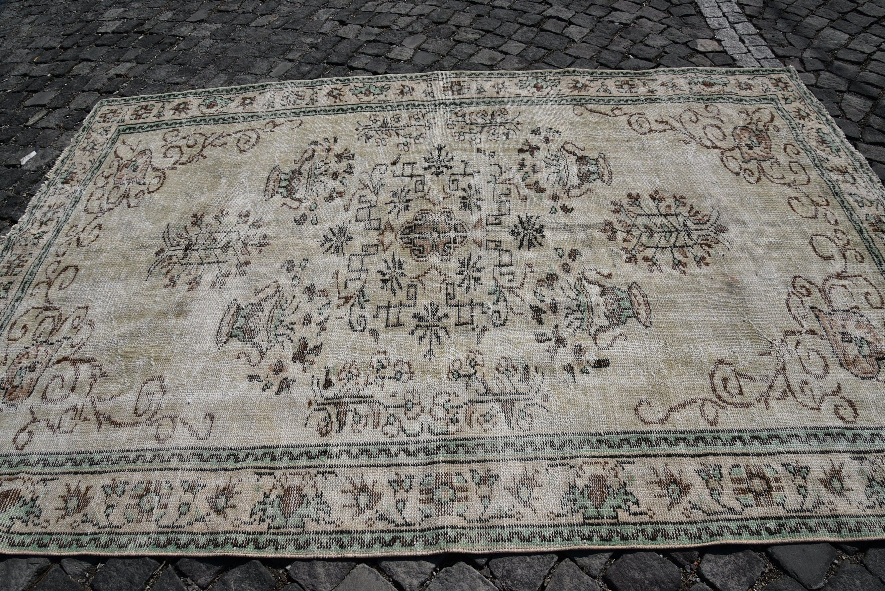 Renkli Halı, Vintage Halılar, Yemek Odası Halısı, 5.8x8.8 ft Büyük Halı, Oushak Halıları, Türk Halısı, Salon Halıları, Yatak Odası Halıları, Pastel Halılar