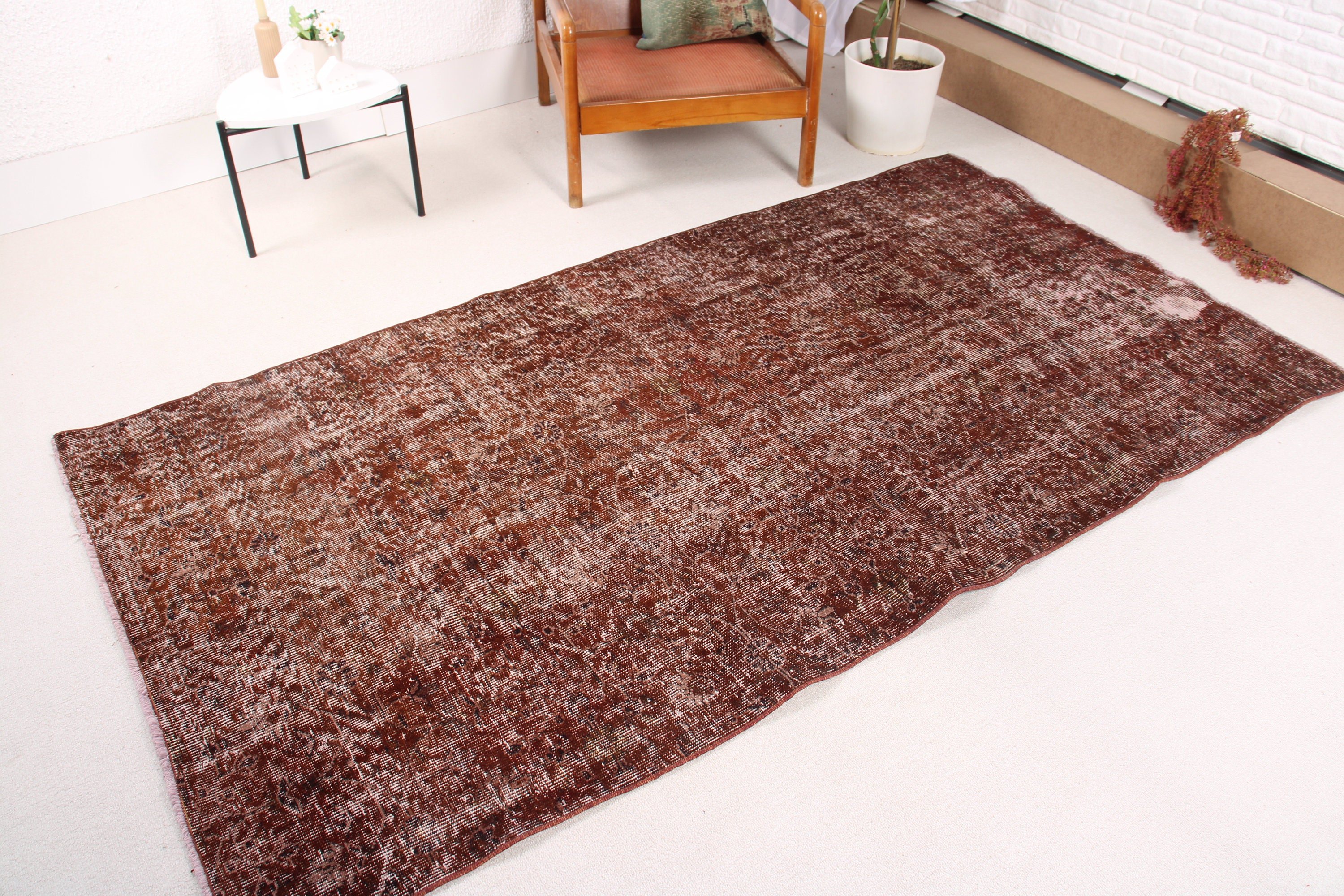 Flatweave Rugs, Brown Kitchen Rug, Geometric Rug, Vintage Area Rug, Rugs for Floor, Vintage Rug, Turkish Rugs, 4.2x7.8 ft Area Rug