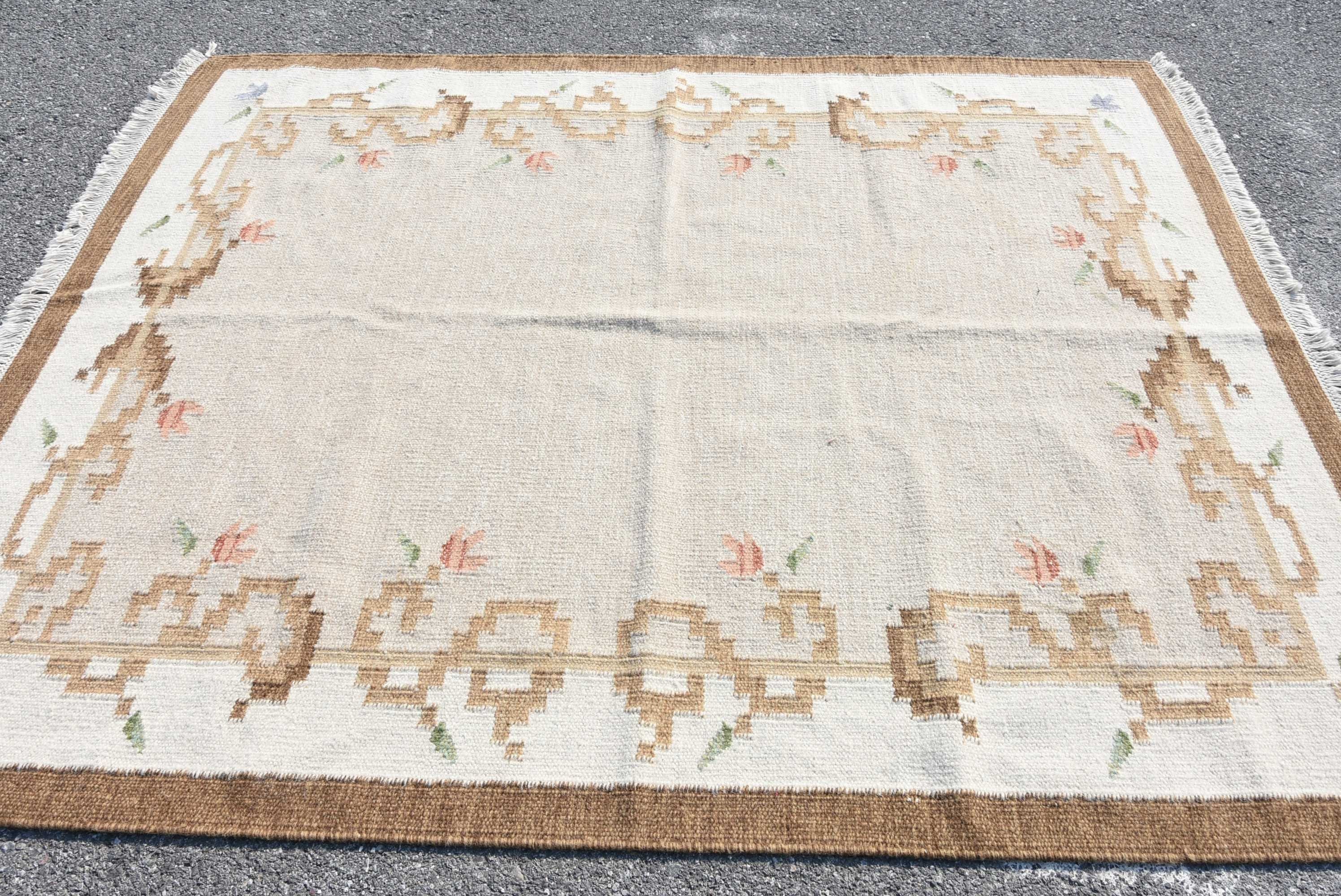 Turkish Rug, Dorm Rug, Moroccan Rugs, 5.8x7.4 ft Large Rug, Vintage Rugs, White Anatolian Rugs, Dining Room Rug, Bedroom Rug, Anatolian Rug