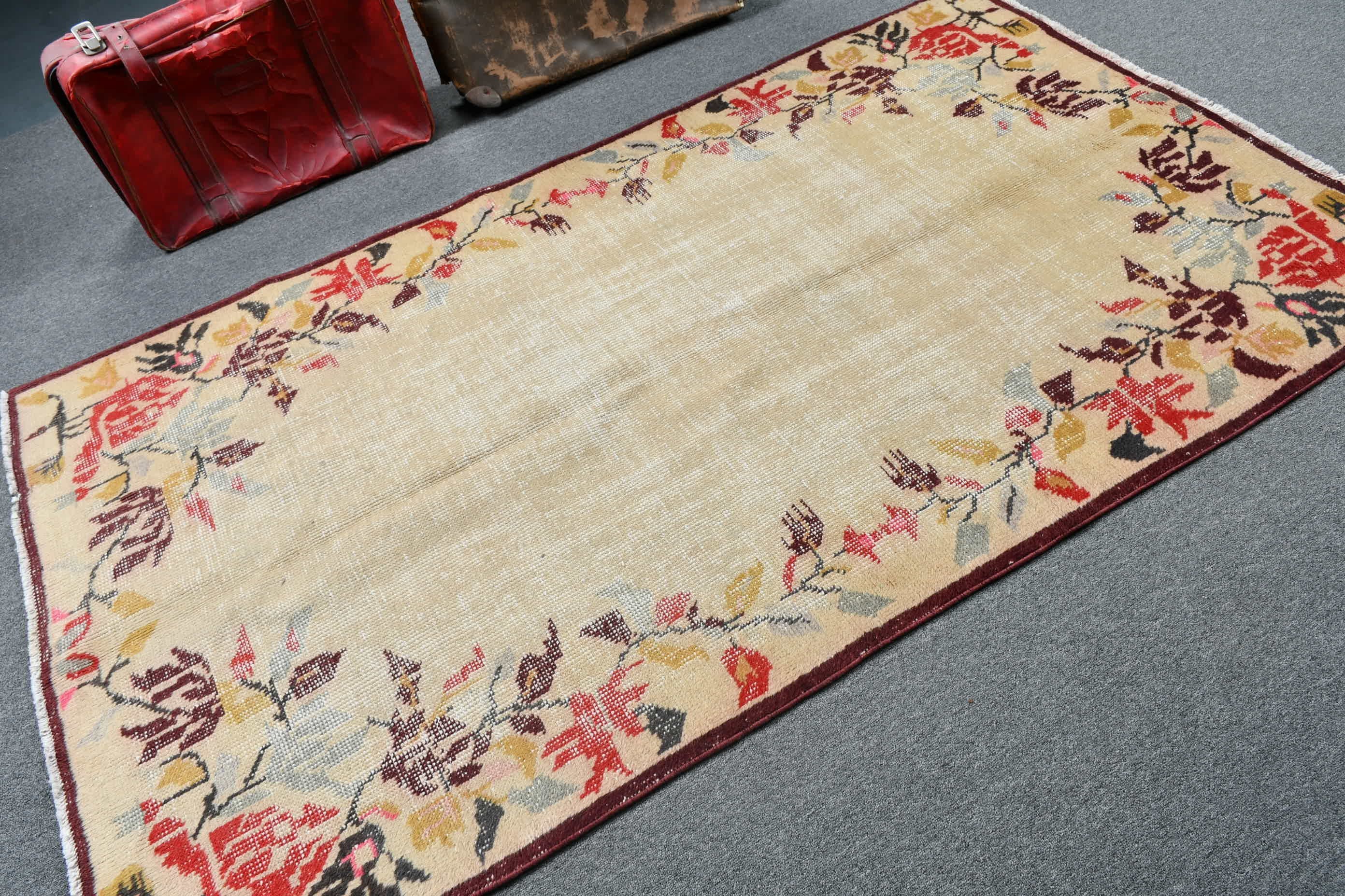 Turkish Rug, Rugs for Nursery, Cool Rugs, Kitchen Rug, Vintage Rug, 4.2x7.4 ft Area Rug, Oushak Rug, Beige Home Decor Rug, Dining Room Rug