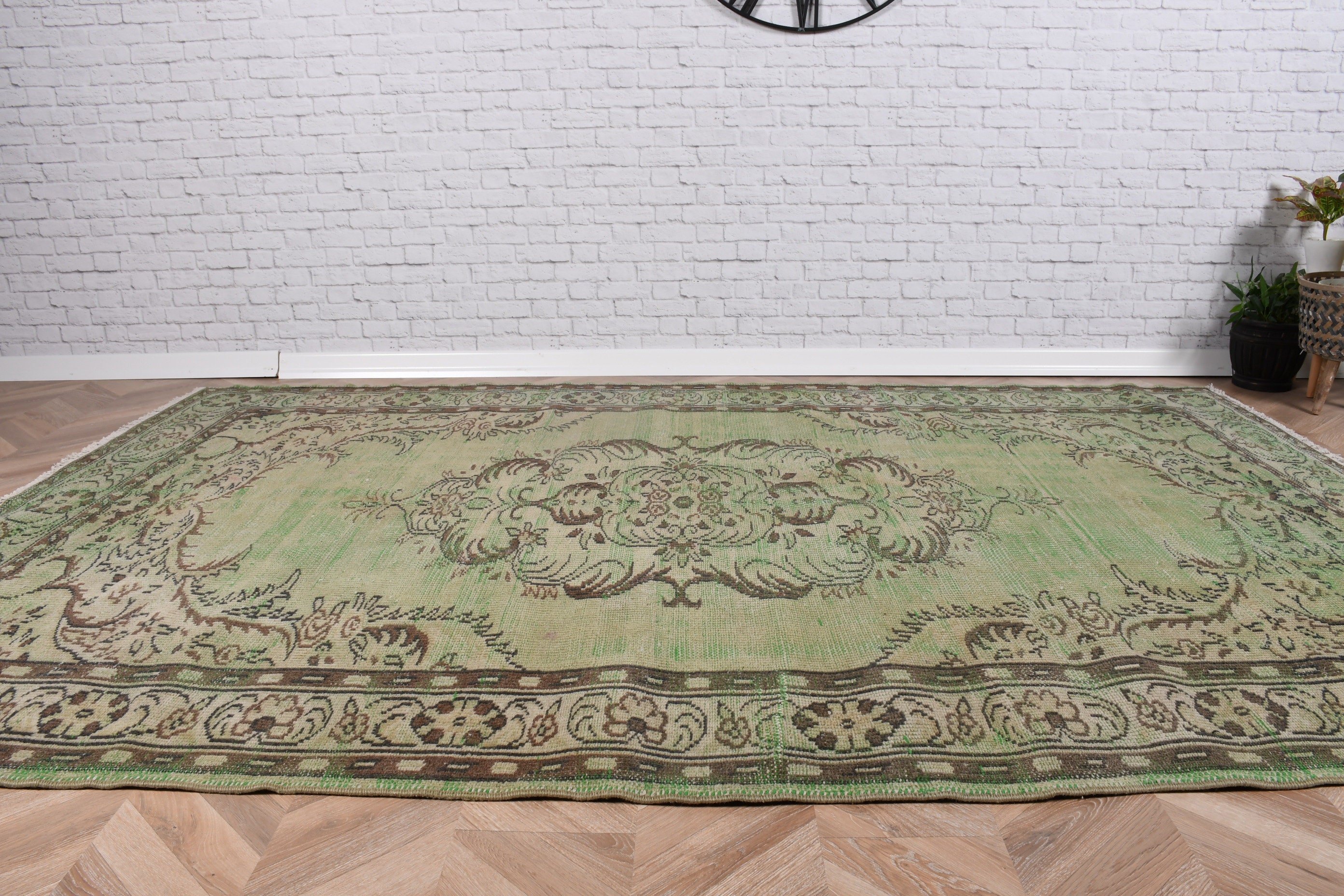 Vintage Rugs, Turkish Rugs, Living Room Rug, Statement Rugs, 5.9x9.2 ft Large Rug, Green Geometric Rug, Dining Room Rugs