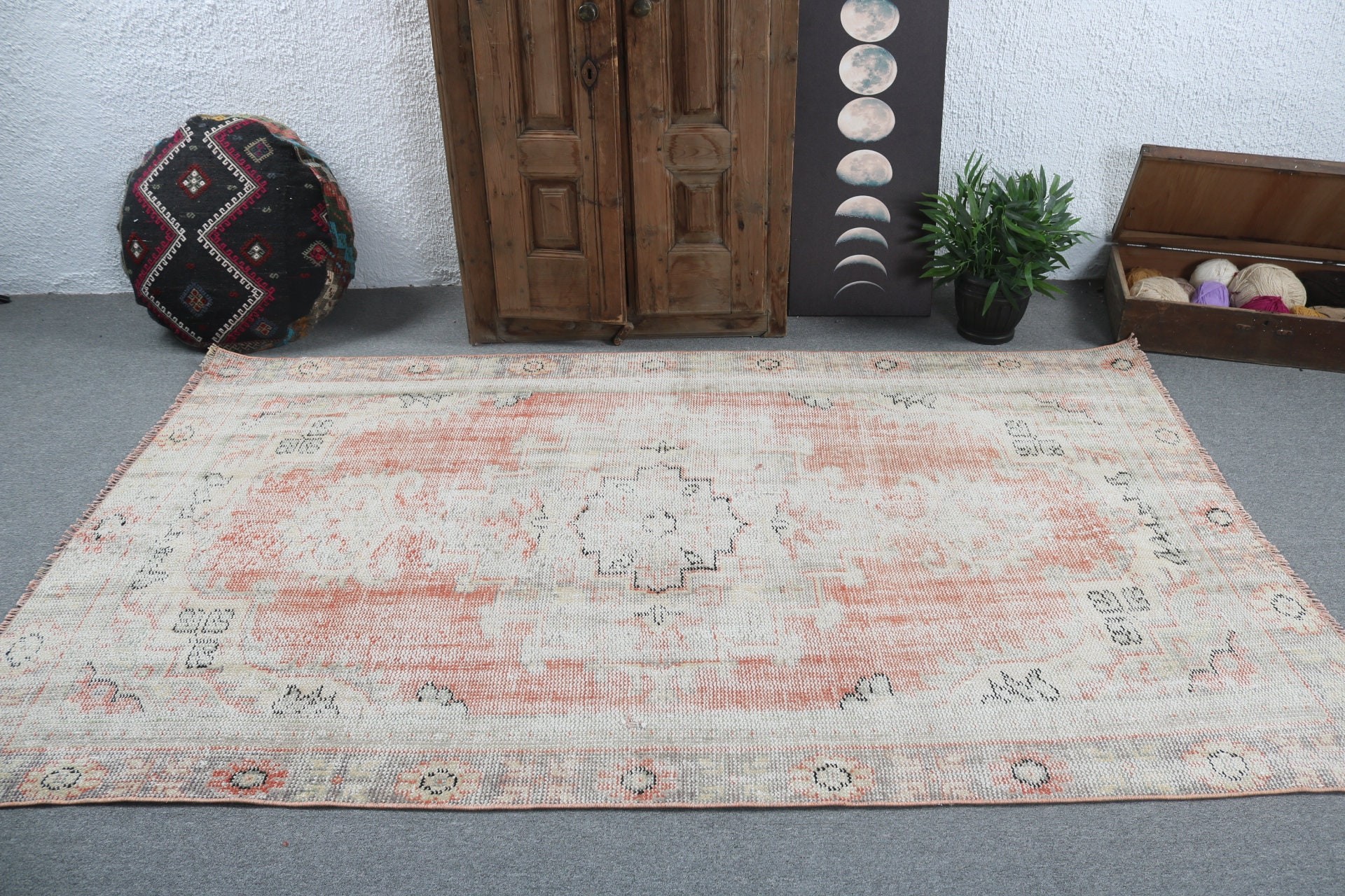 Vintage Halı, 5x8,2 ft Büyük Halılar, Düz Dokuma Halı, Türk Halısı, Yemek Odası Halıları, Büyük Boho Halısı, Turuncu Antika Halılar, Oryantal Halı