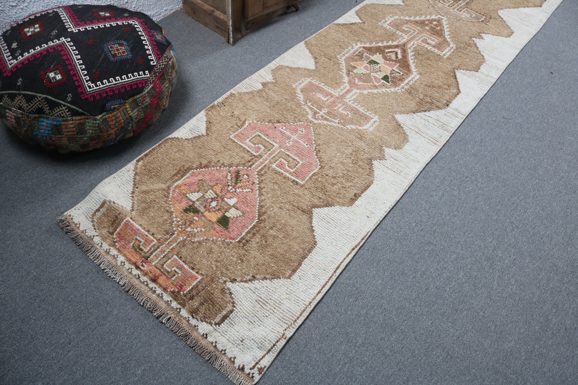 Vintage Rugs, Vintage Runner Rugs, 2.7x11.2 ft Runner Rug, Brown Handwoven Rug, Cool Rug, Turkish Rug, Flatweave Rug, Hallway Rugs