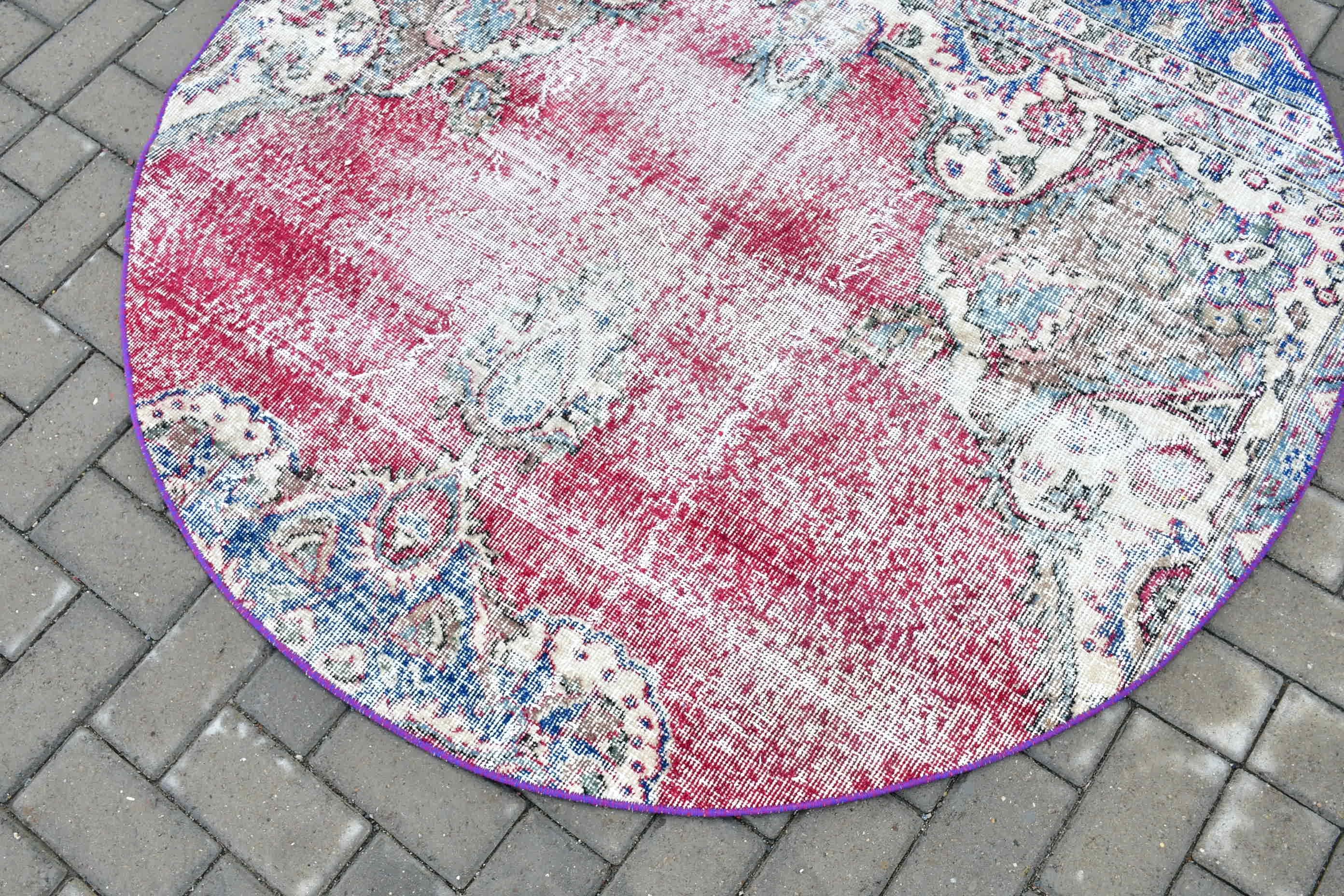 Vintage Rug, Nursery Rug, Turkish Rug, Turkey Rug, Moroccan Rug, Rugs for Nursery, Home Decor Rug, 4.6x4.7 ft Accent Rug, Red Kitchen Rug