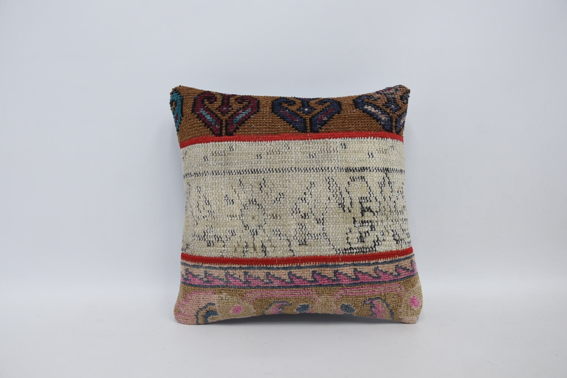 Sofa Bolster Pillow Sham, Vintage Kilim Throw Pillow, Gift Pillow, Anatolian Cushion Case, Vintage Kilim Pillow, 16"x16" Beige Pillow